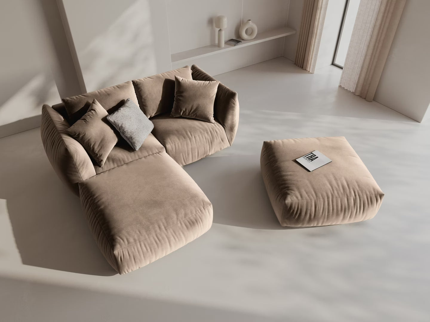 Sofá modulární sametová CHRIS - pravý prvek světle hnědý