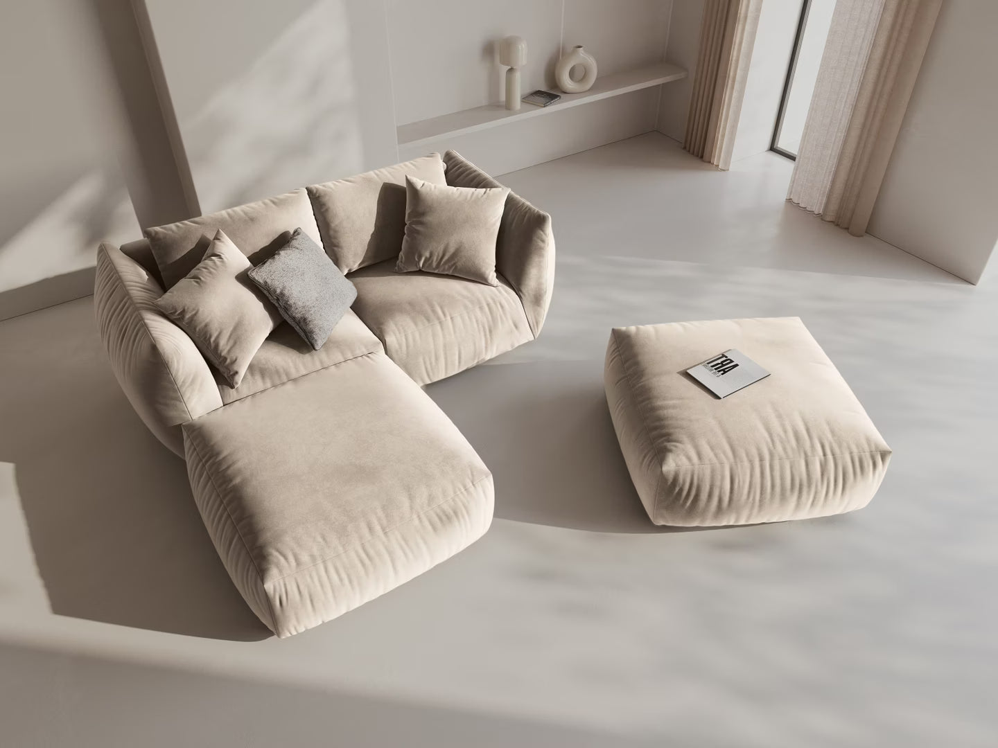 Velvet modular sofa CHRIS - corner element ecru