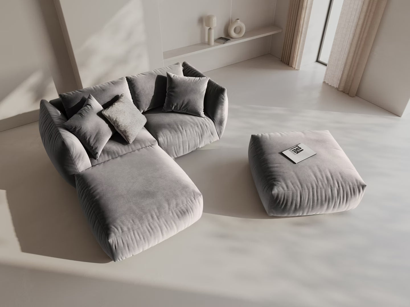 Sofa modulární sametová CHRIS - široký pravý prvek šedý