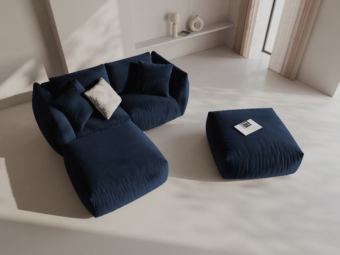 Sofa modulární sametová CHRIS - široký levý prvek královsky modrý