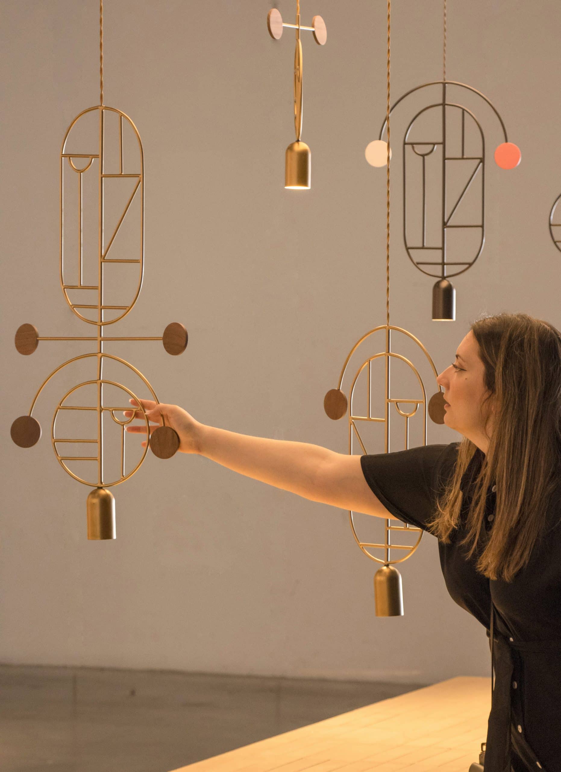 WOODEN DOTS WDS13 Pendant Lamp in Brass with Walnut Wood