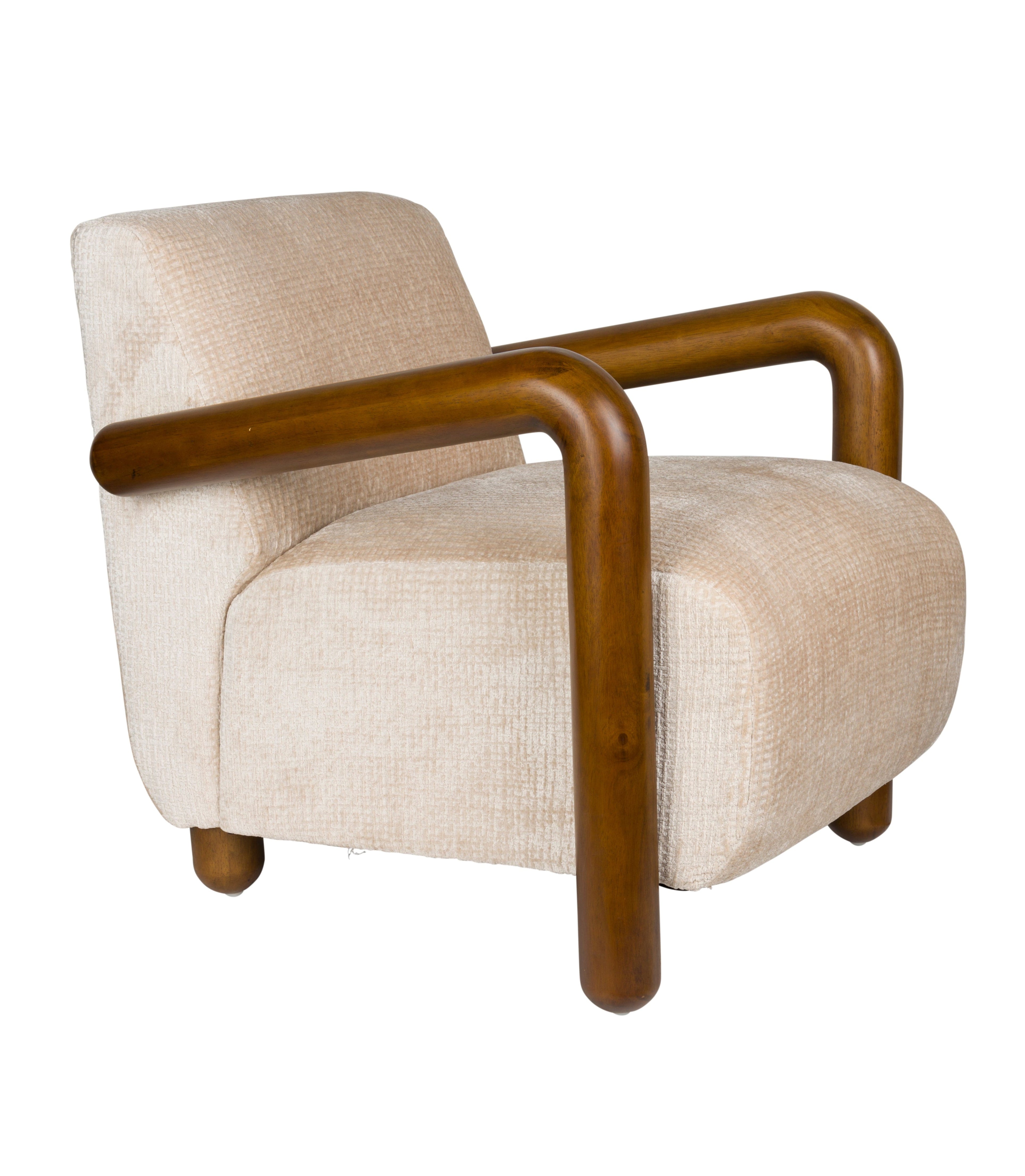 ROBINSON beige armchair with wooden base