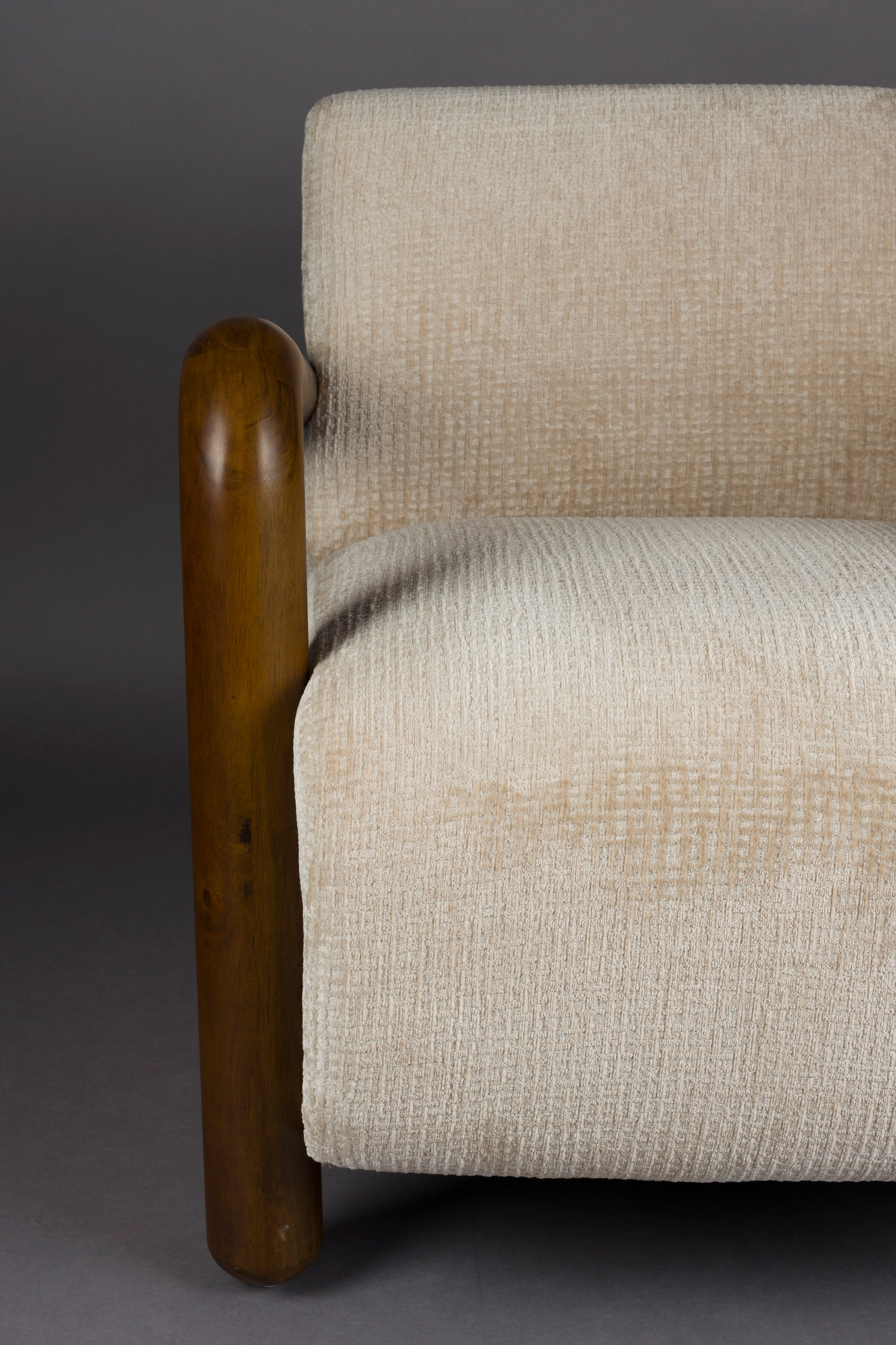 ROBINSON beige armchair with wooden base