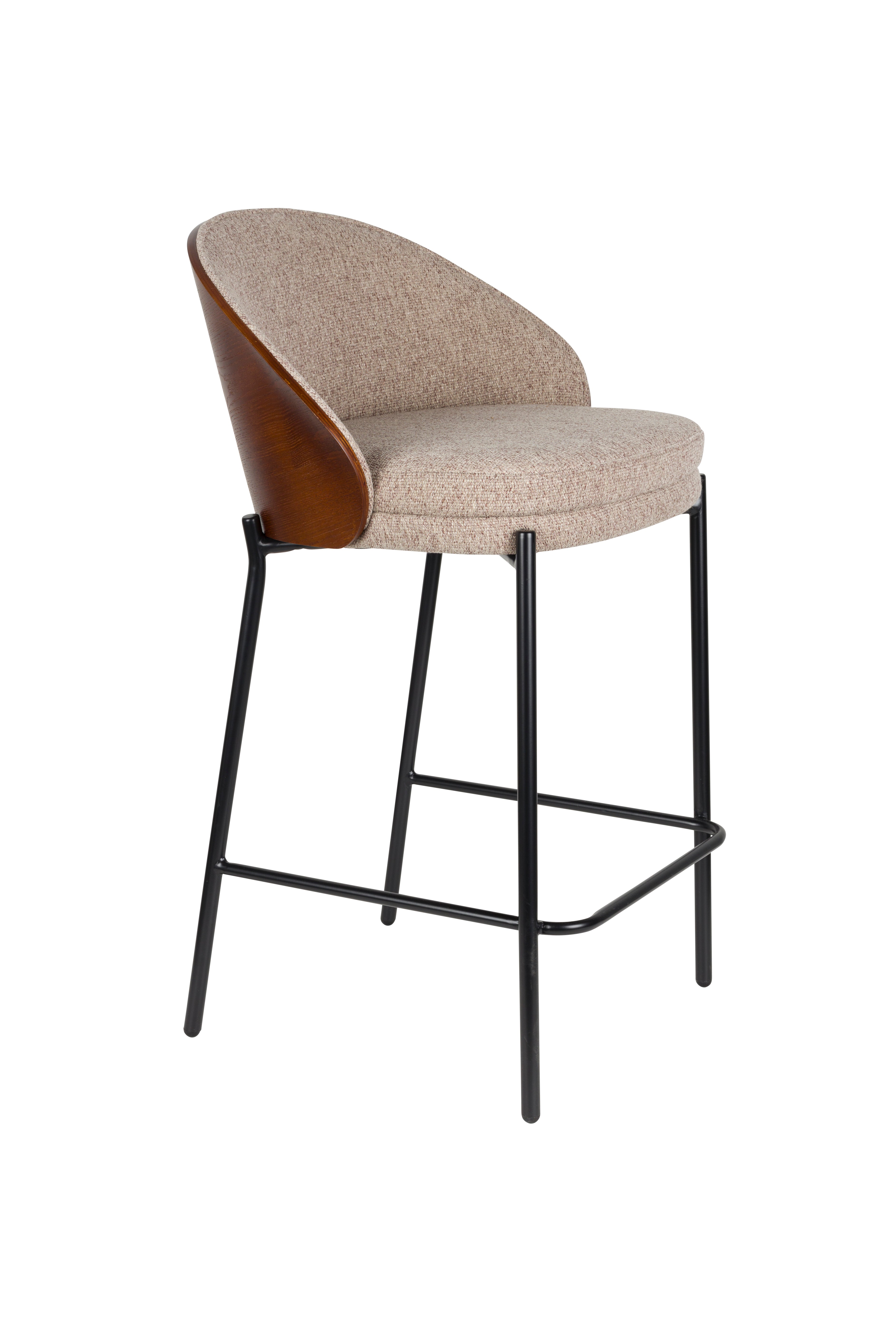RODIN Beige Bar Stool with Wooden Base