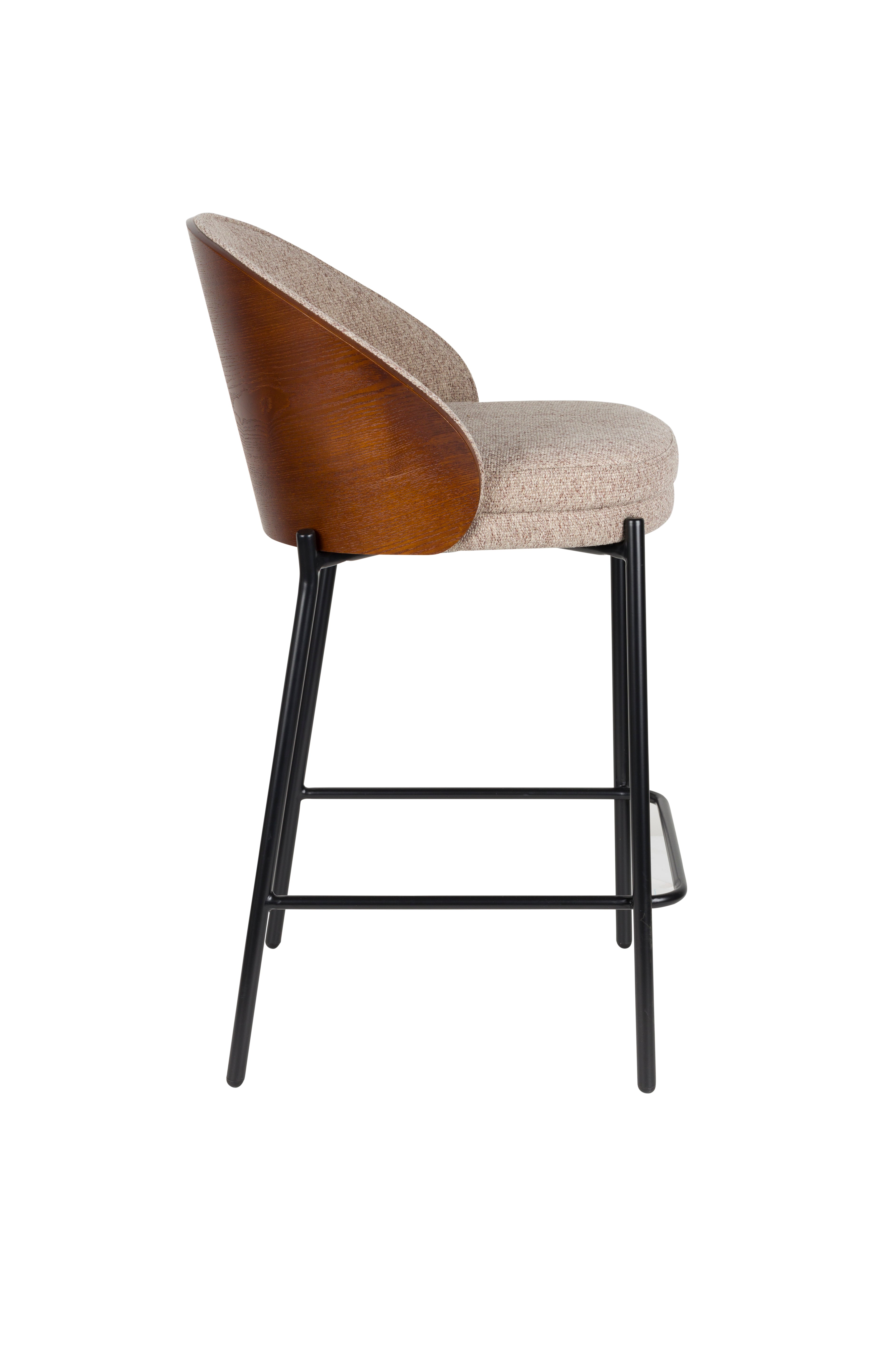 RODIN Beige Bar Stool with Wooden Base