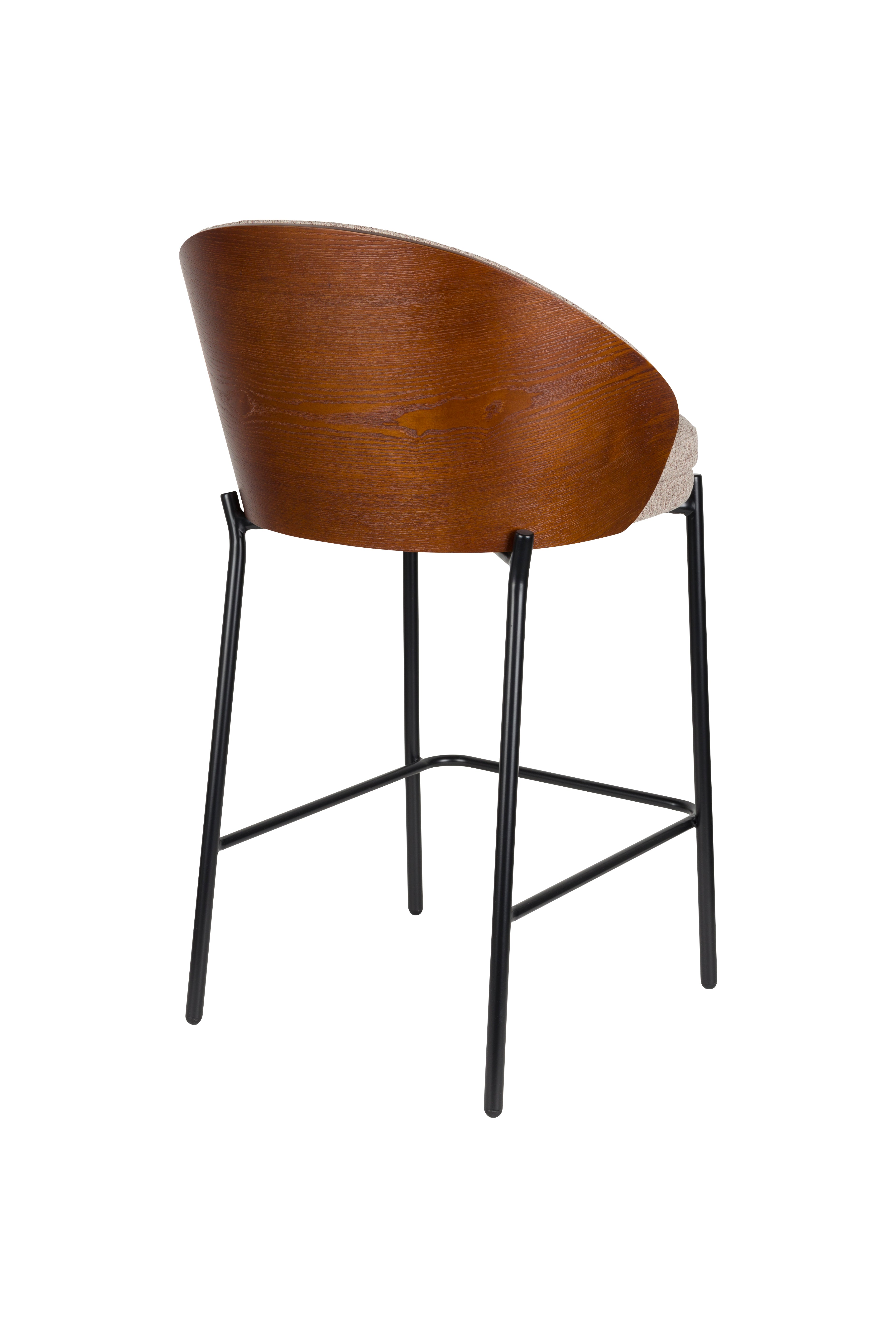 RODIN Beige Bar Stool with Wooden Base