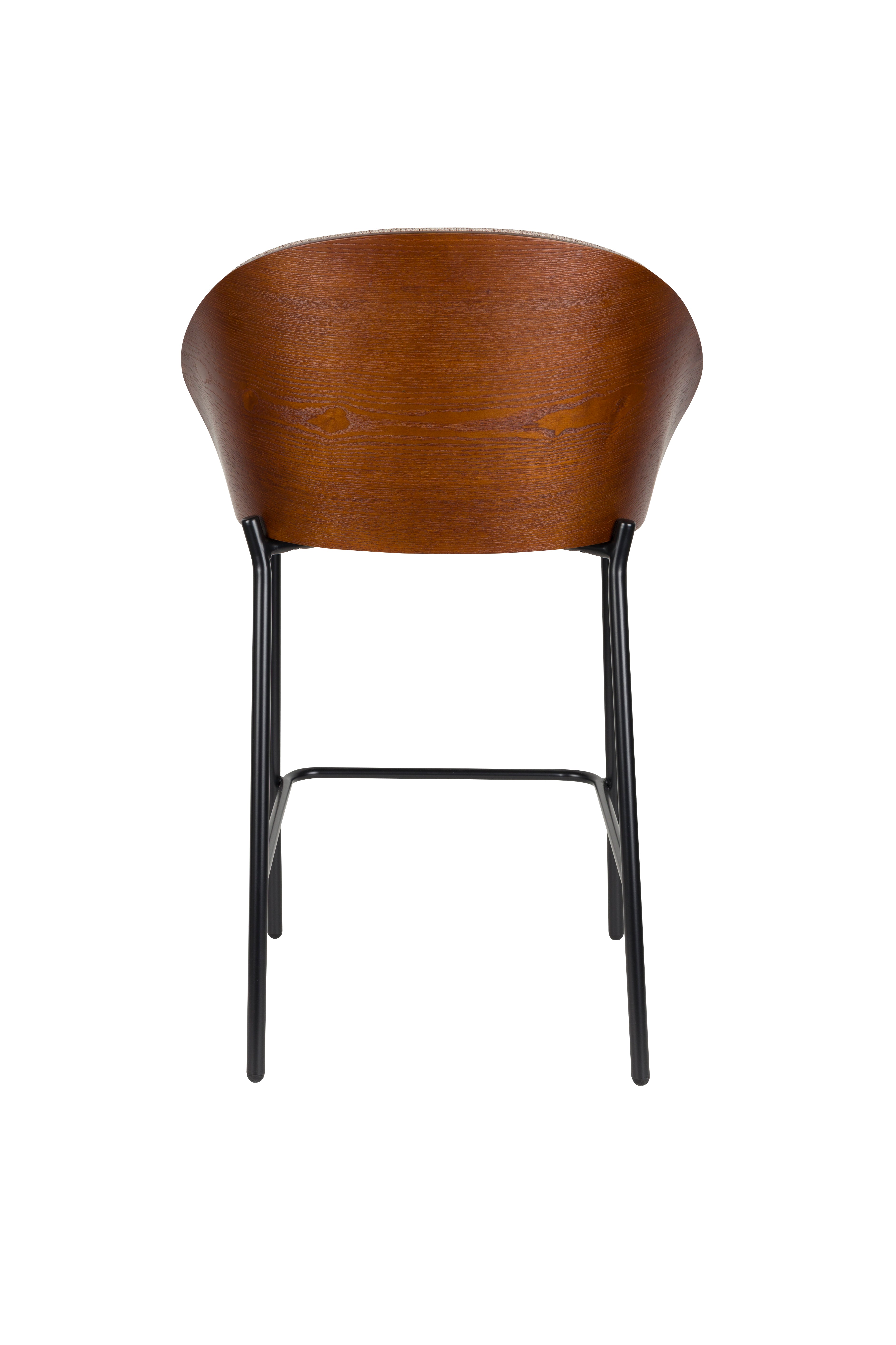 RODIN Beige Bar Stool with Wooden Base