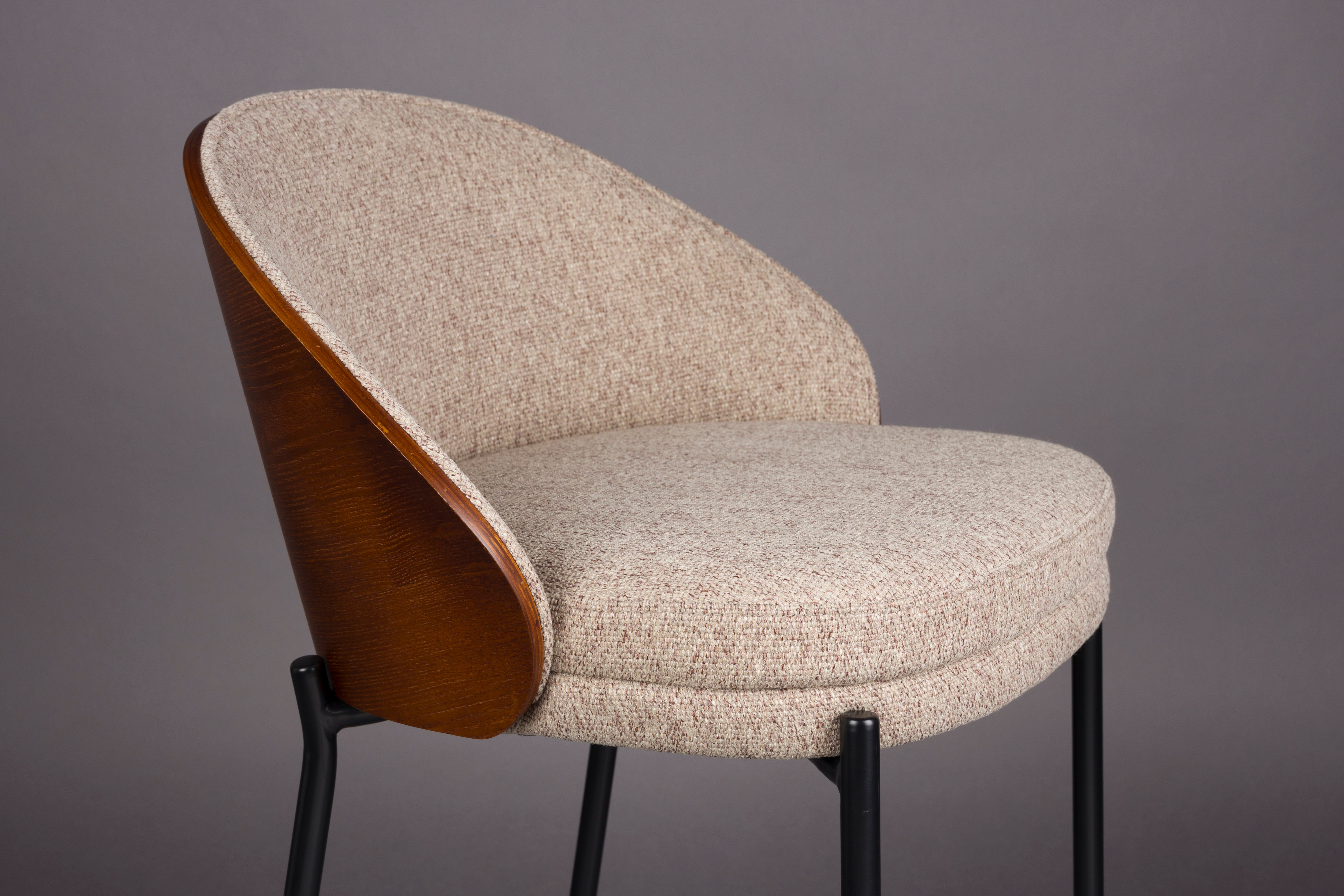 RODIN Beige Bar Stool with Wooden Base