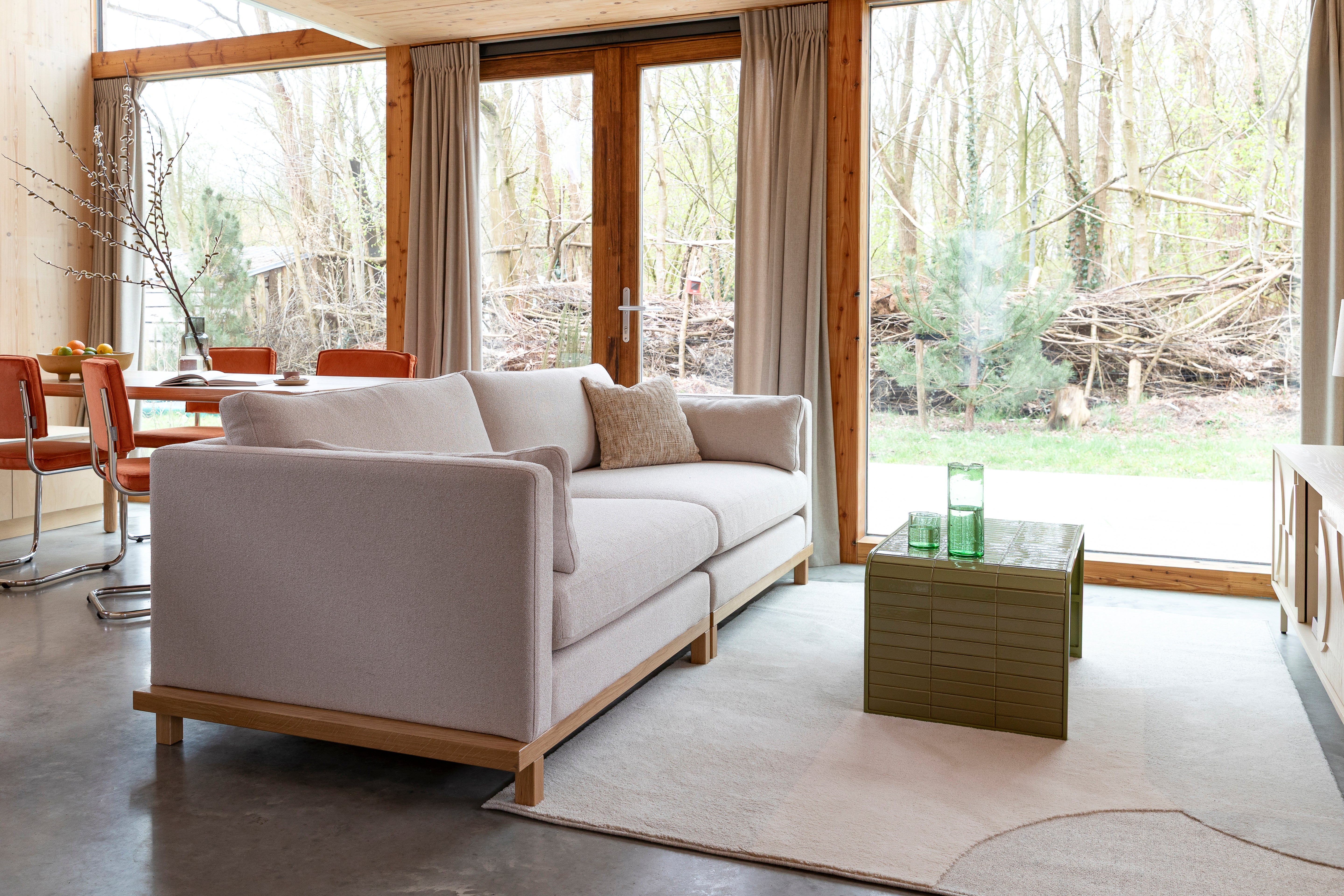 3-seater Sofa BLOSSOM beige with wooden base