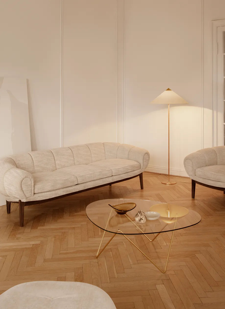 PEDRERA Coffee Table with Transparent Glass and Brass Base