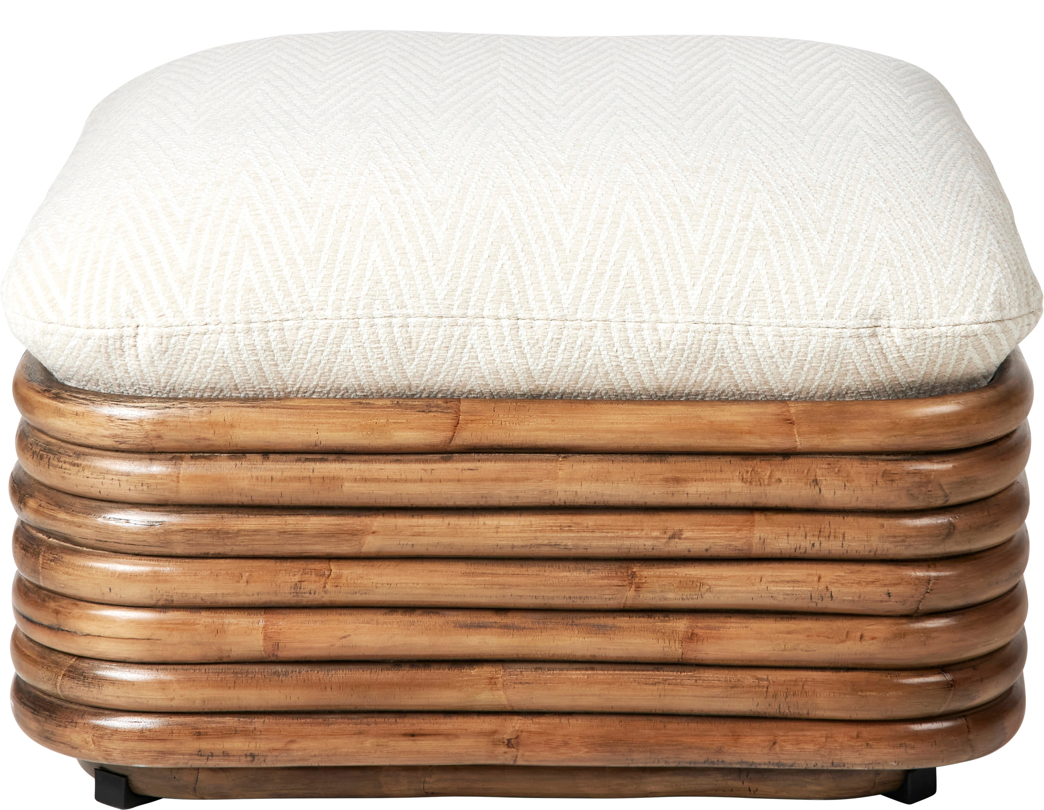 Bohemian Puff 72 upholstered with a rattan base