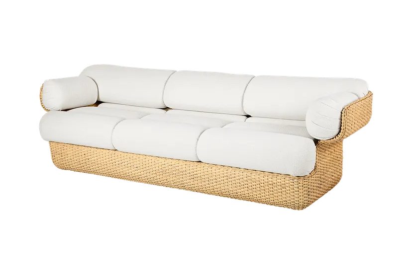 3-seater BASKET sofa in white with rattan