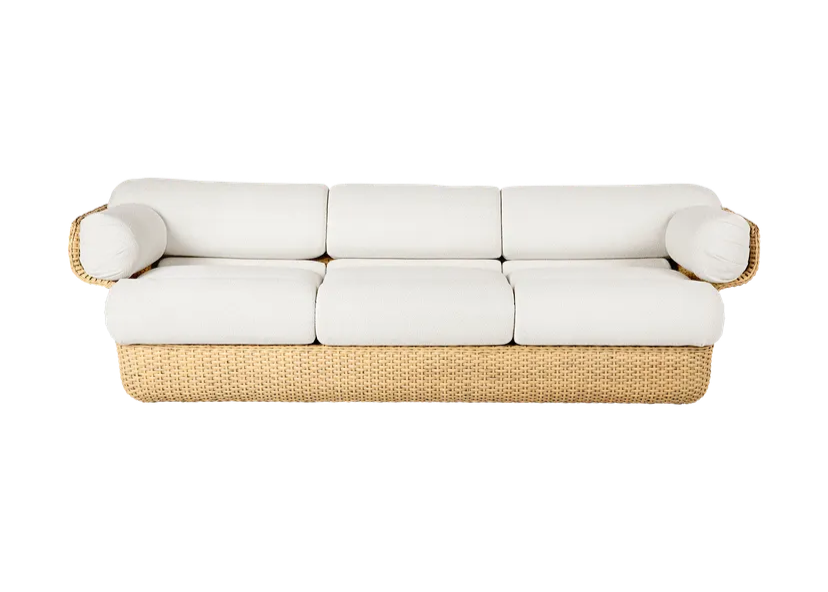 3-seater BASKET sofa in white with rattan
