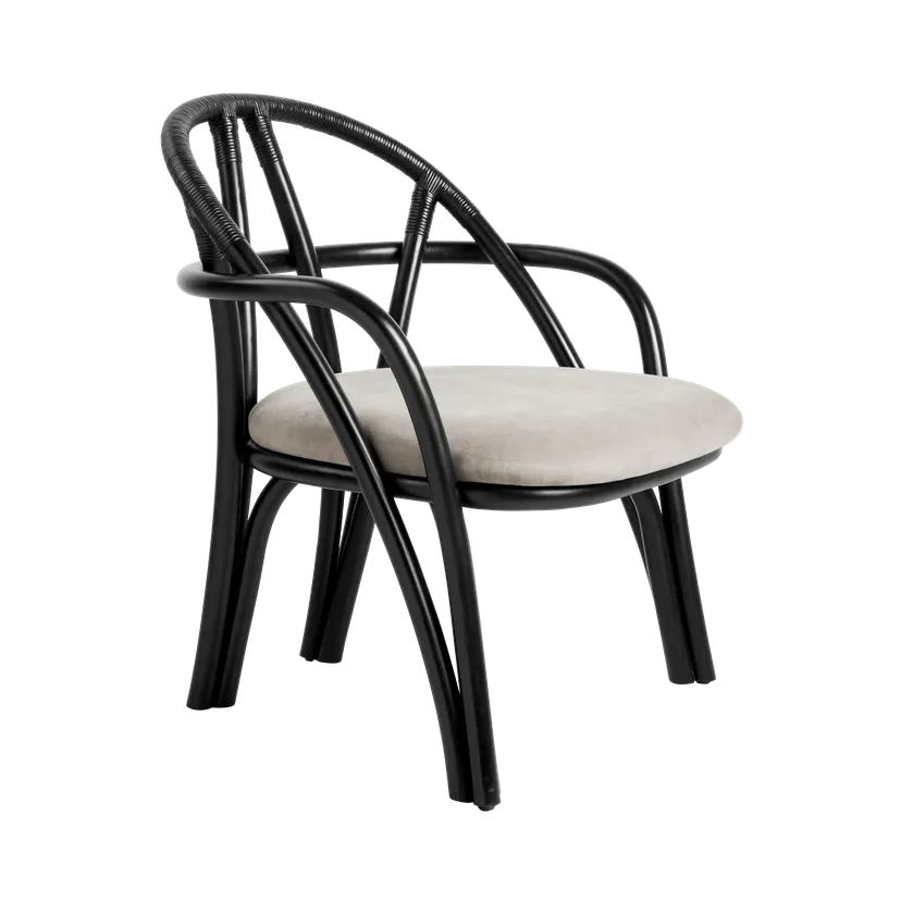 Křeslo BISTRA čalouněné s ratanovým ebenovým podstavcem