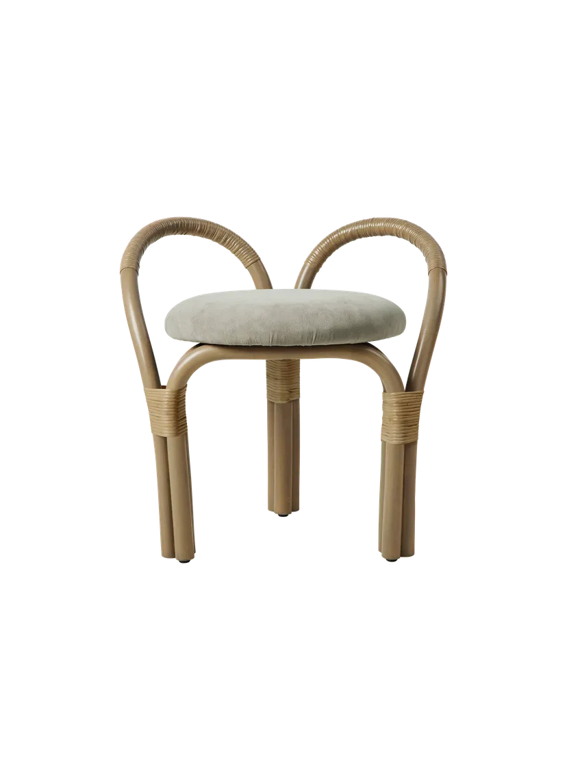 Upholstered BISTRA Stool with Olive Rattan Base