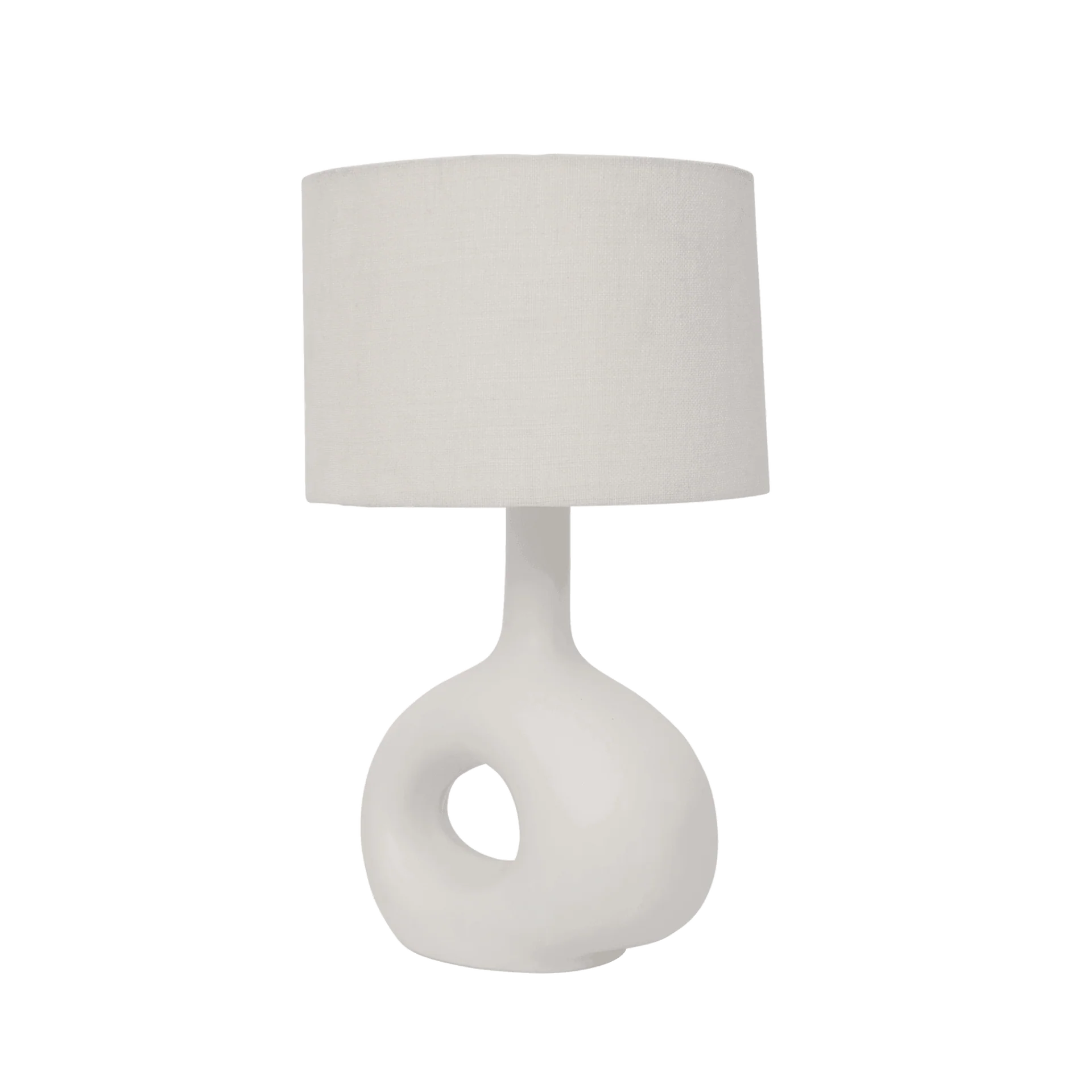 Soft Organic Linen Shape Shame lamp with a ceramic base