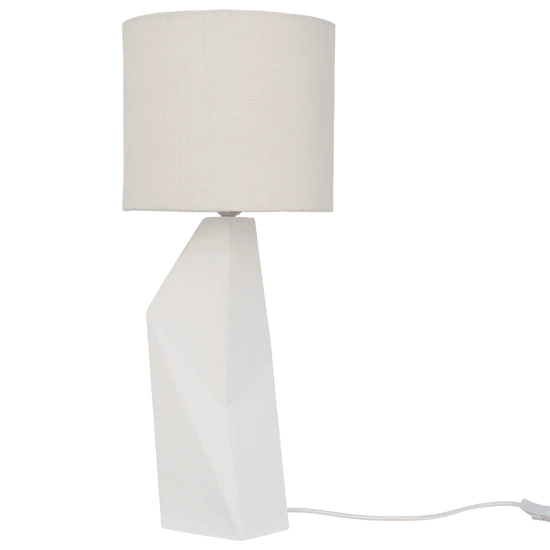 Stolní lampa MiYUKI bílá keramika s bavlněným stínidlem
