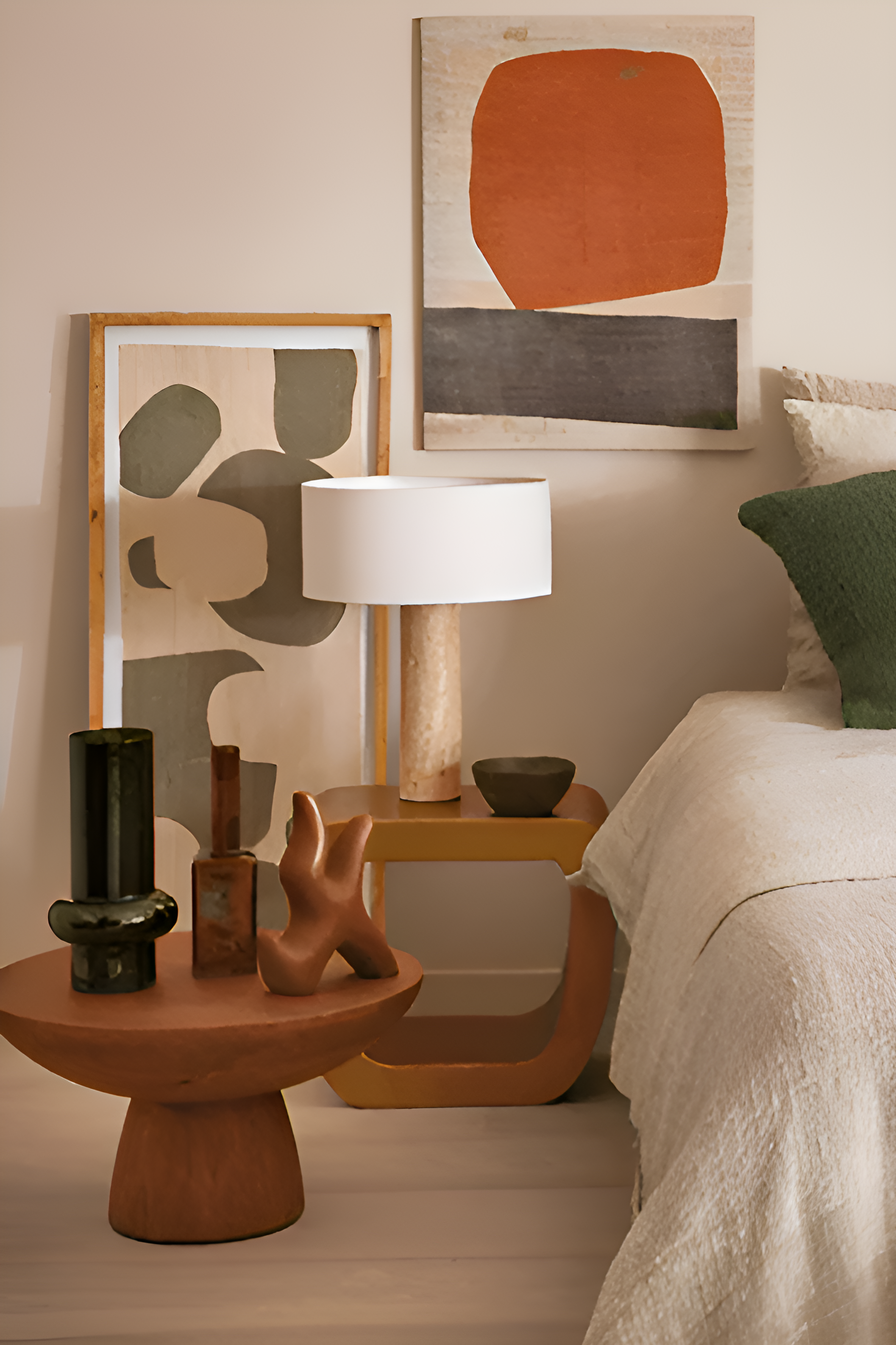 Marmo Travertine table lamp with a cotton lampshade