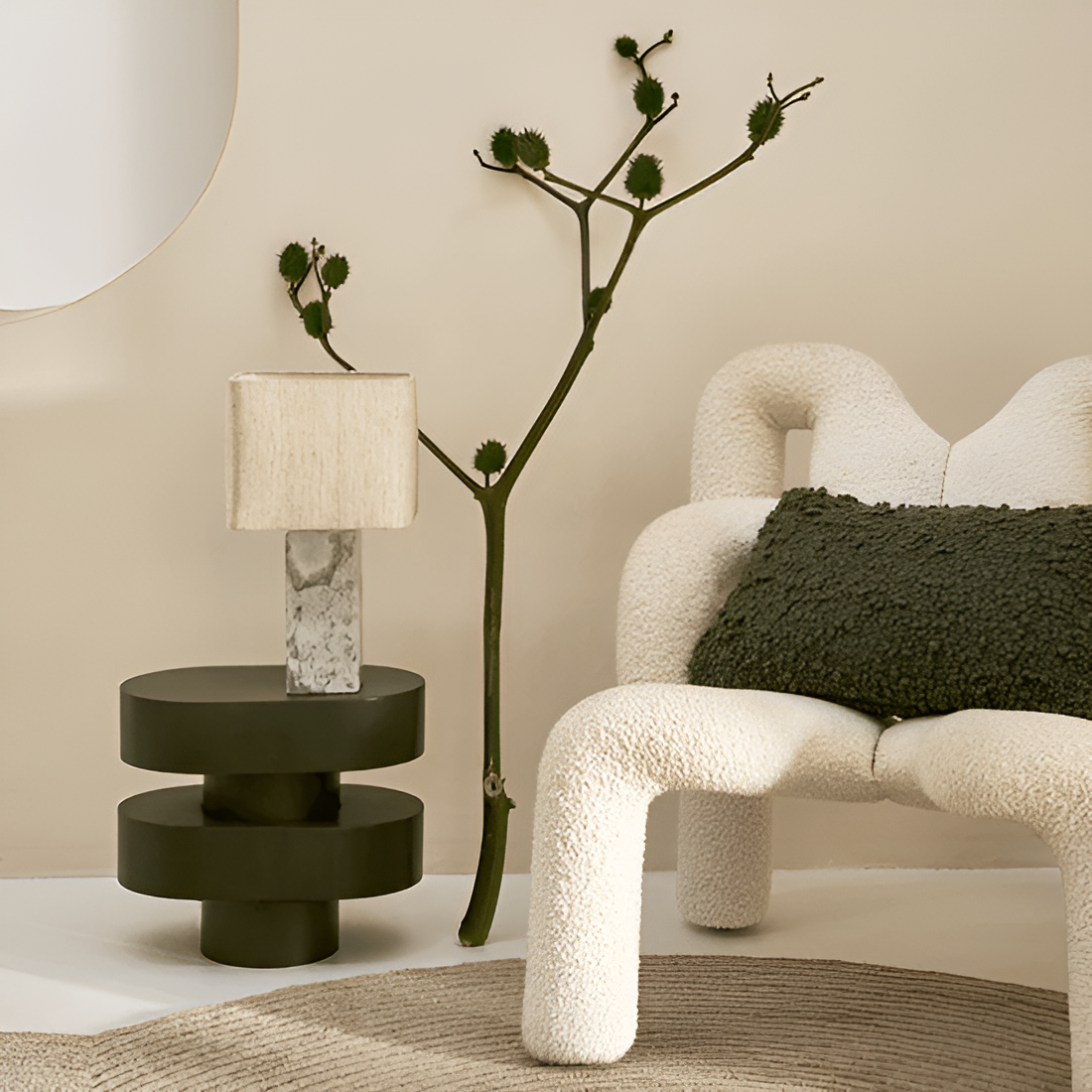 Stolní lampa SUVI zelený mramor s béžovým lnem