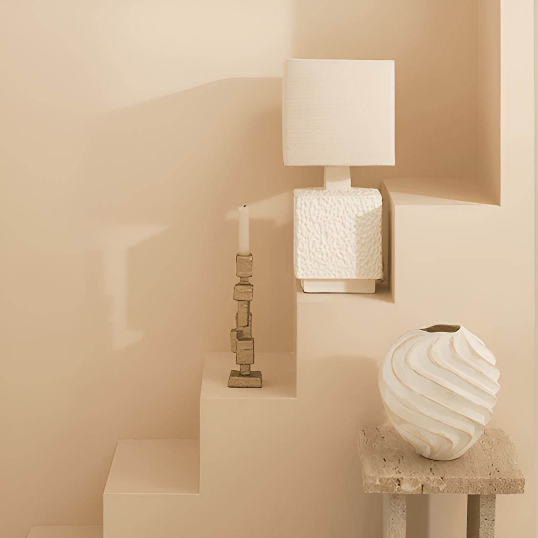 Meja Table Lamp Creamy Kamionka with a cotton lampshade
