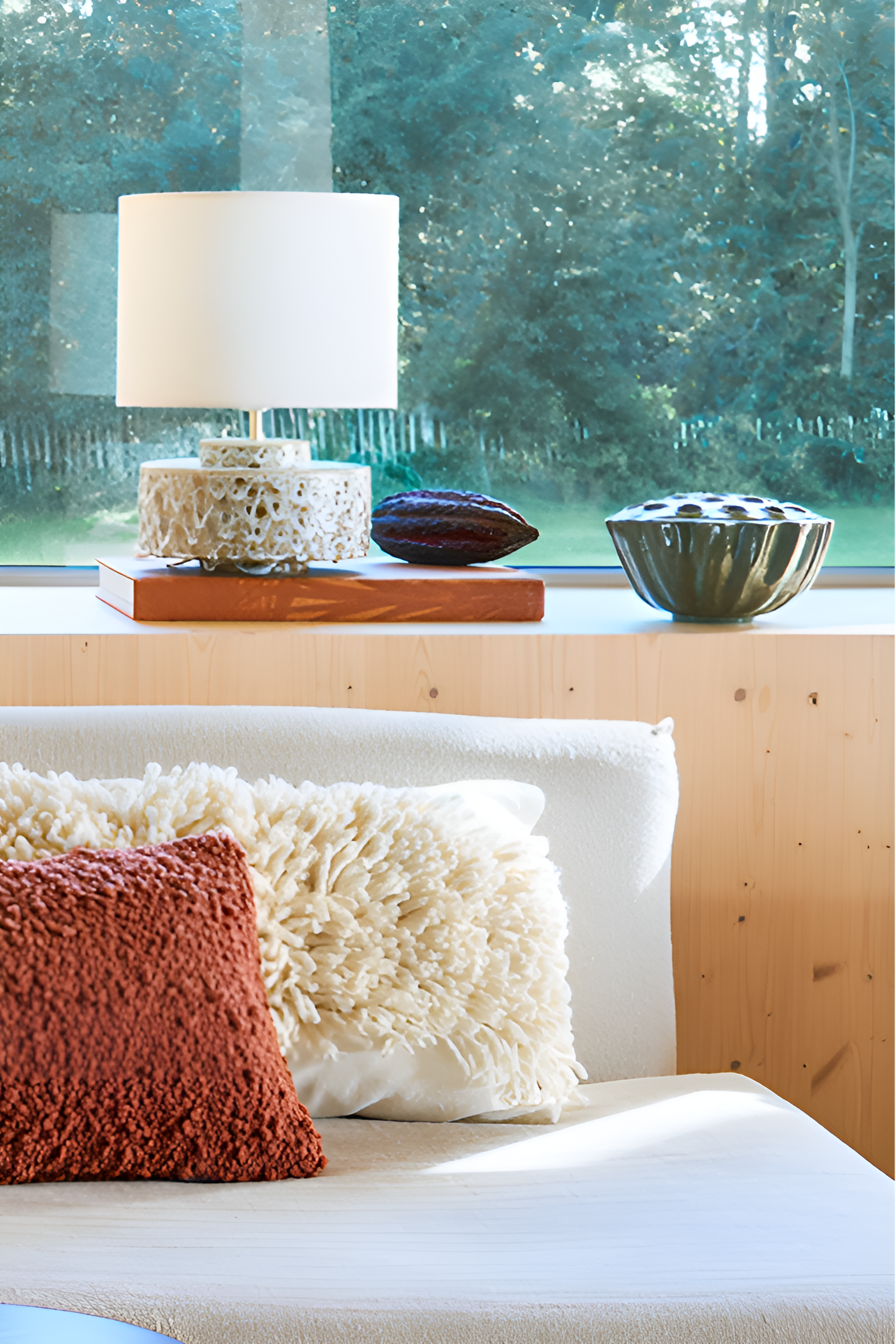 Stolní lampa IVY hnědá keramika s bavlněným stínidlem