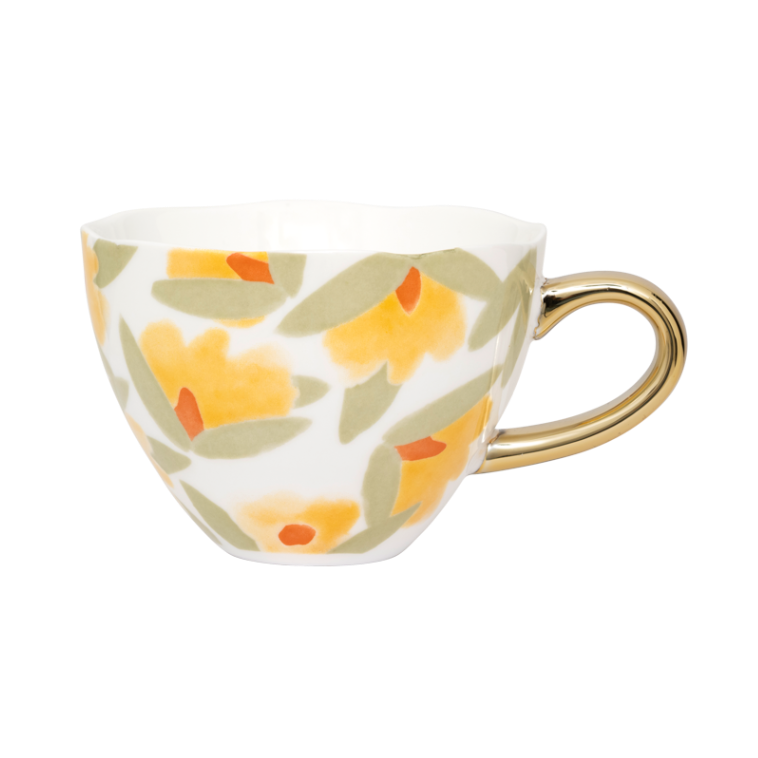 Hrnek na cappuccino LILJA žlutý květinový motiv
