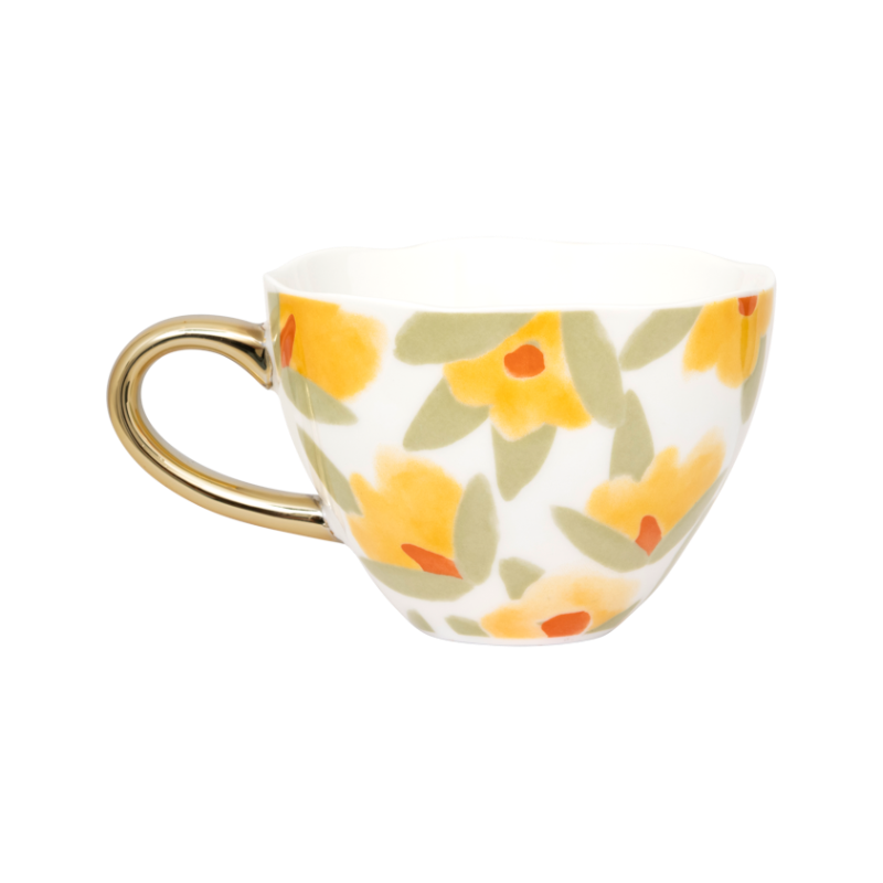 Hrnek na cappuccino LILJA žlutý květinový motiv