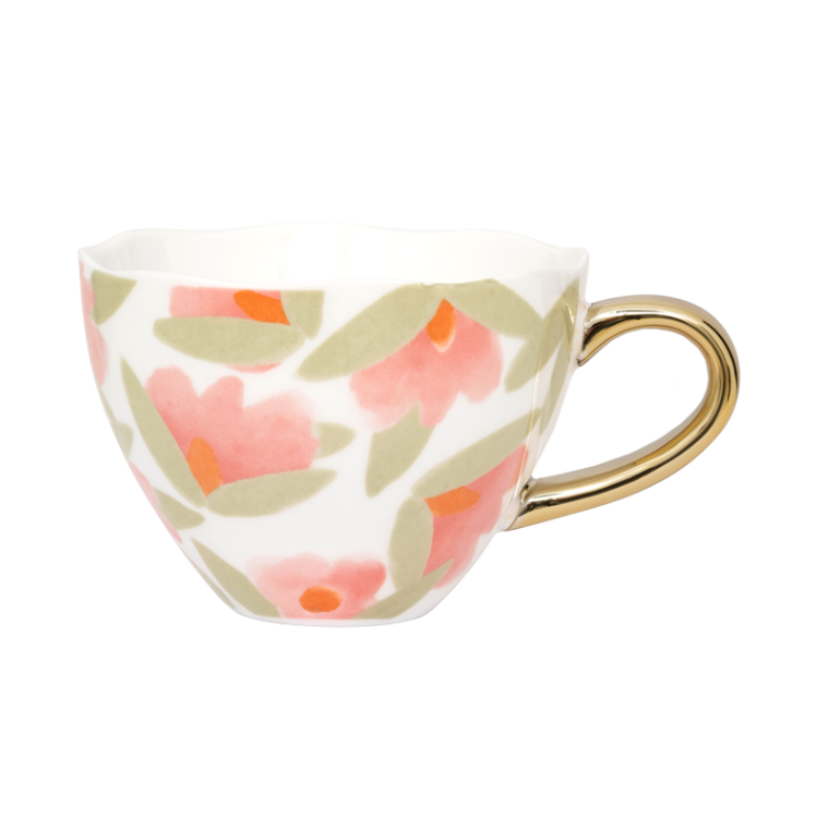 Hrnek na cappuccino LILJA růžový květinový motiv