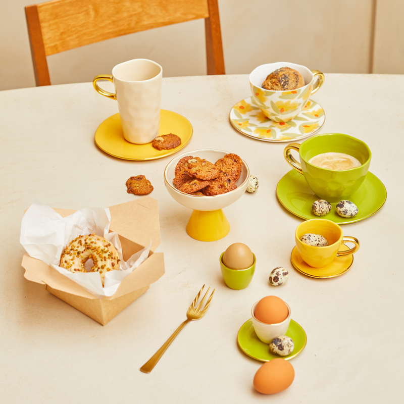 GOOD MORNING green and gold egg cup set