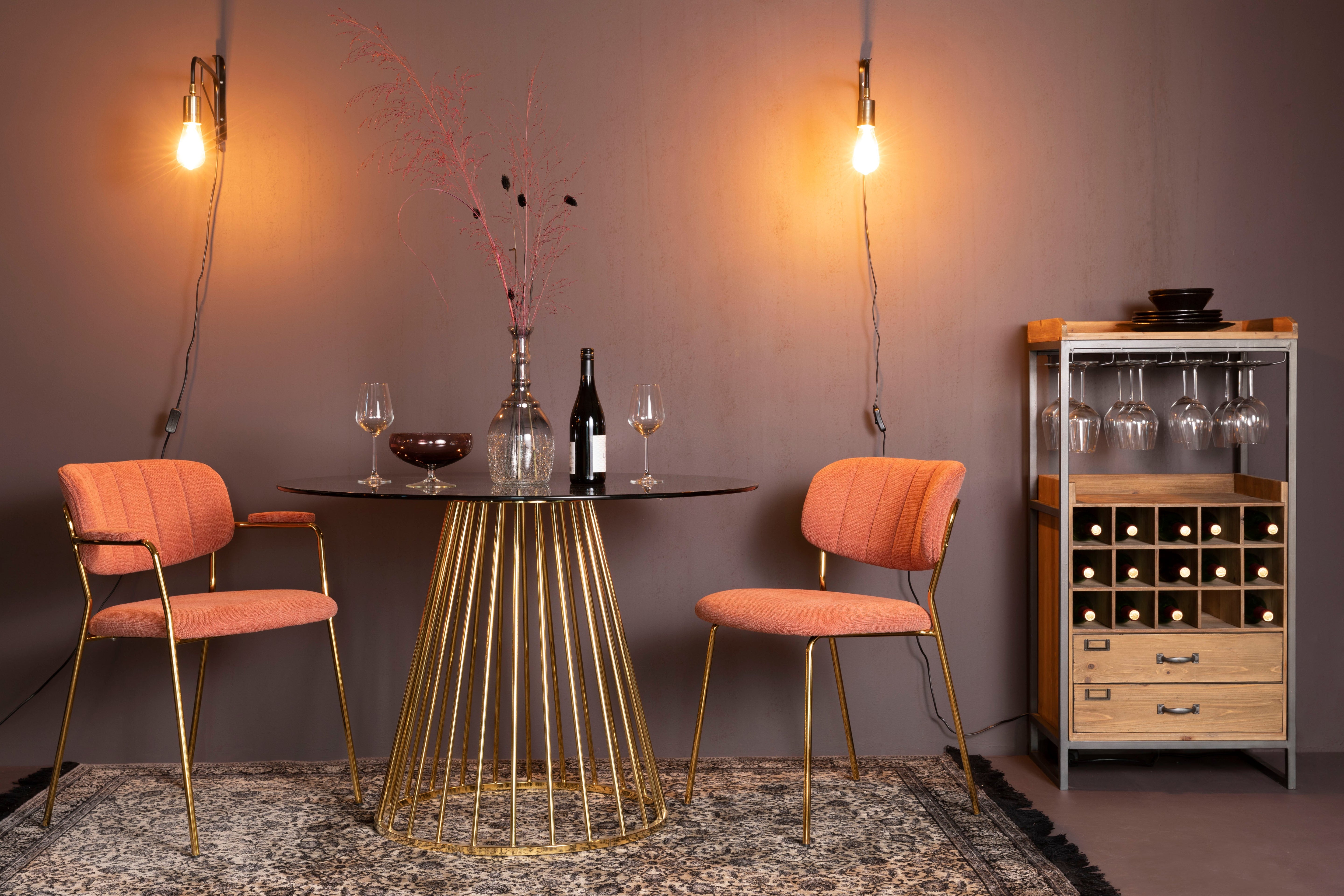 Židle JOLIEN růžová se zlatou základnou