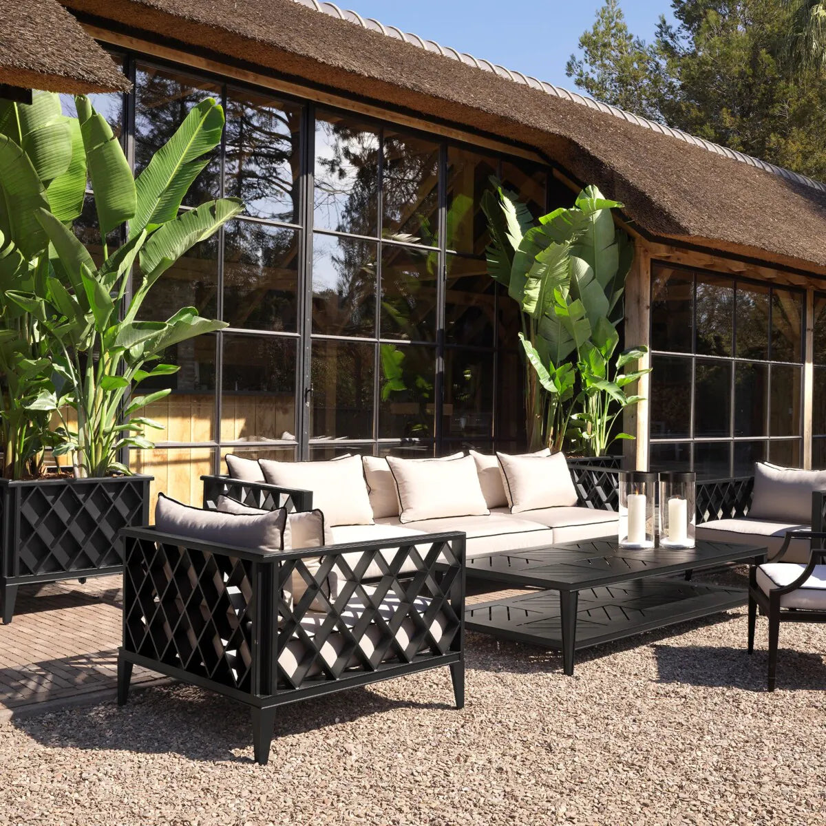 3-Seater Outdoor Sofa OCEAN CLUB Black with Cream