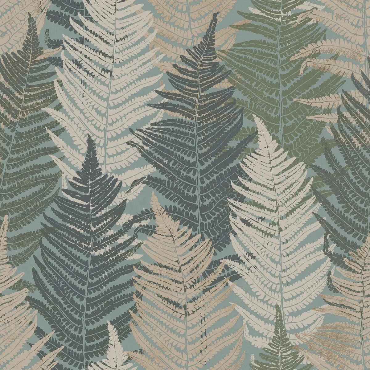 Tapeta s rostlinným motivem listů FERN FOREST zelená se šedou