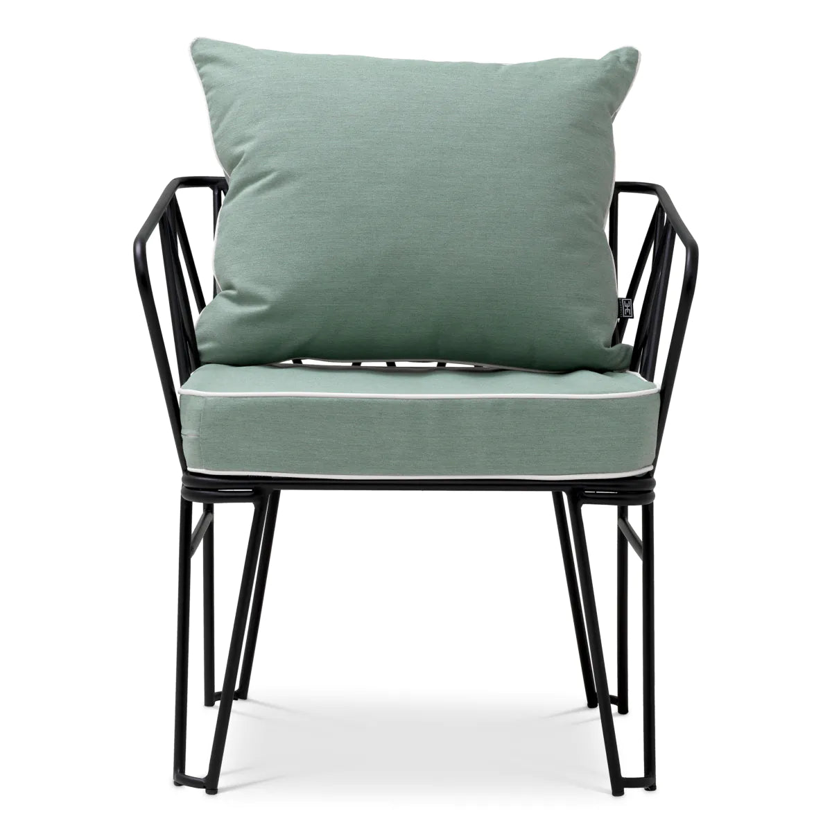 CLIFTON outdoor armchair in light blue with a black base