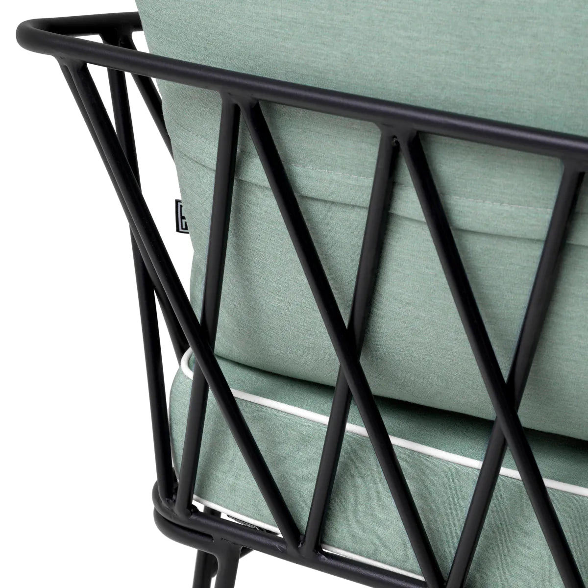 CLIFTON outdoor armchair in light blue with a black base