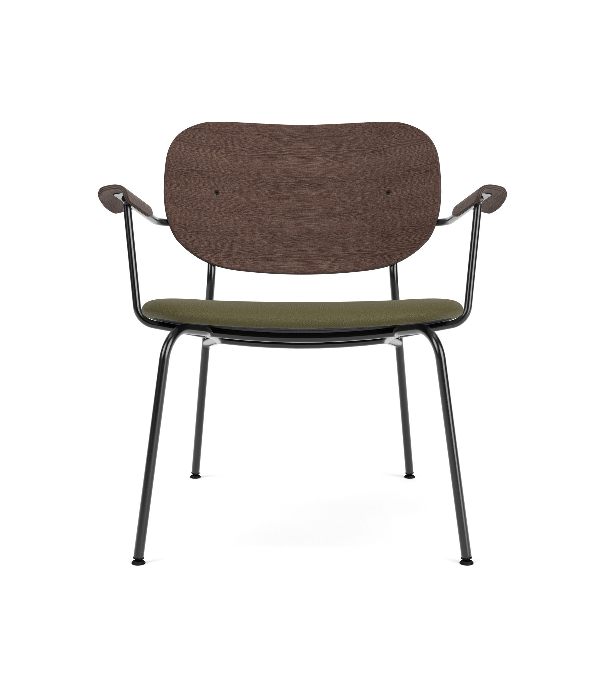 Green armchair with dark oak backrest