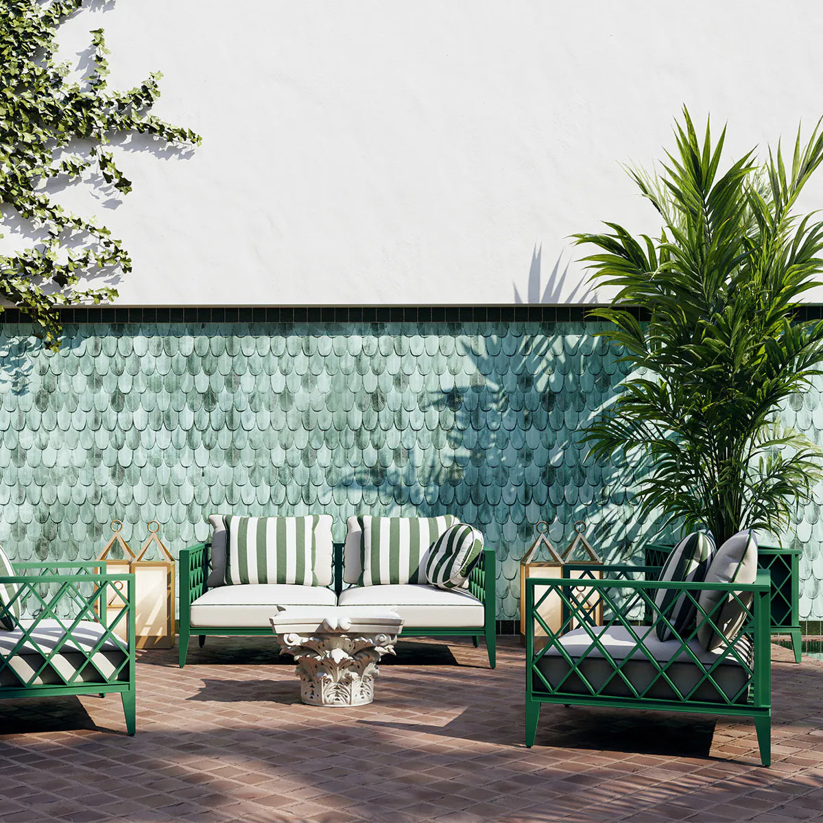 Outdoor armchair OCEAN CLUB white with blue