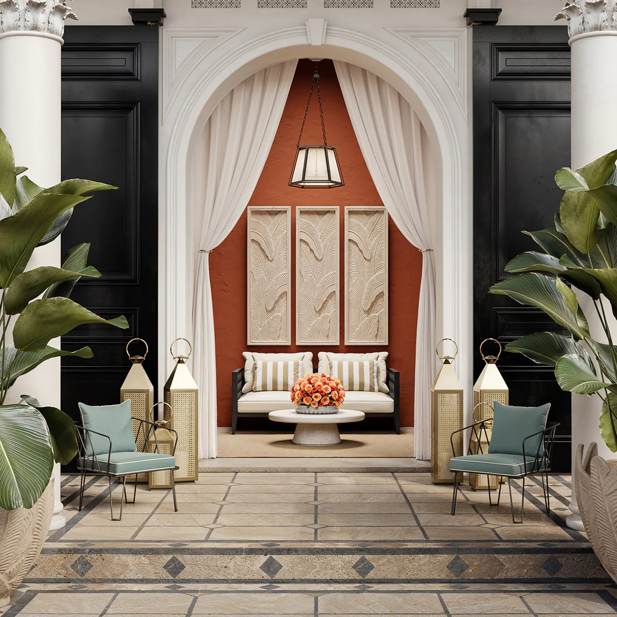 Zahradní polštář obdélníkový FLORENT béžový s bílou