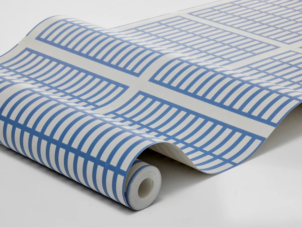 Tapeta s geometrickým vzorem ALVAR AALTO 14/6 bílá s modrou