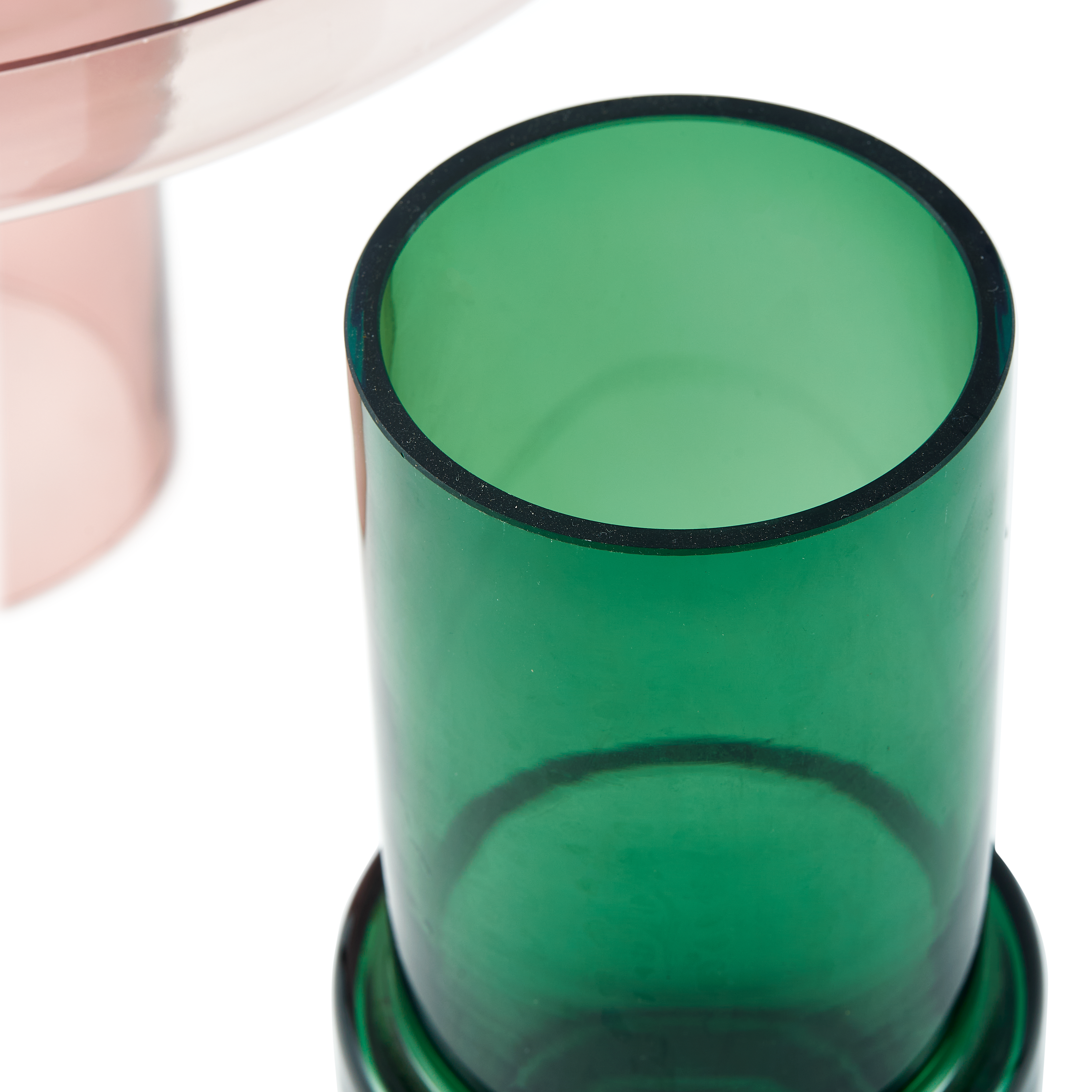 Skleněný váza DISK FORMY růžová se zelenou