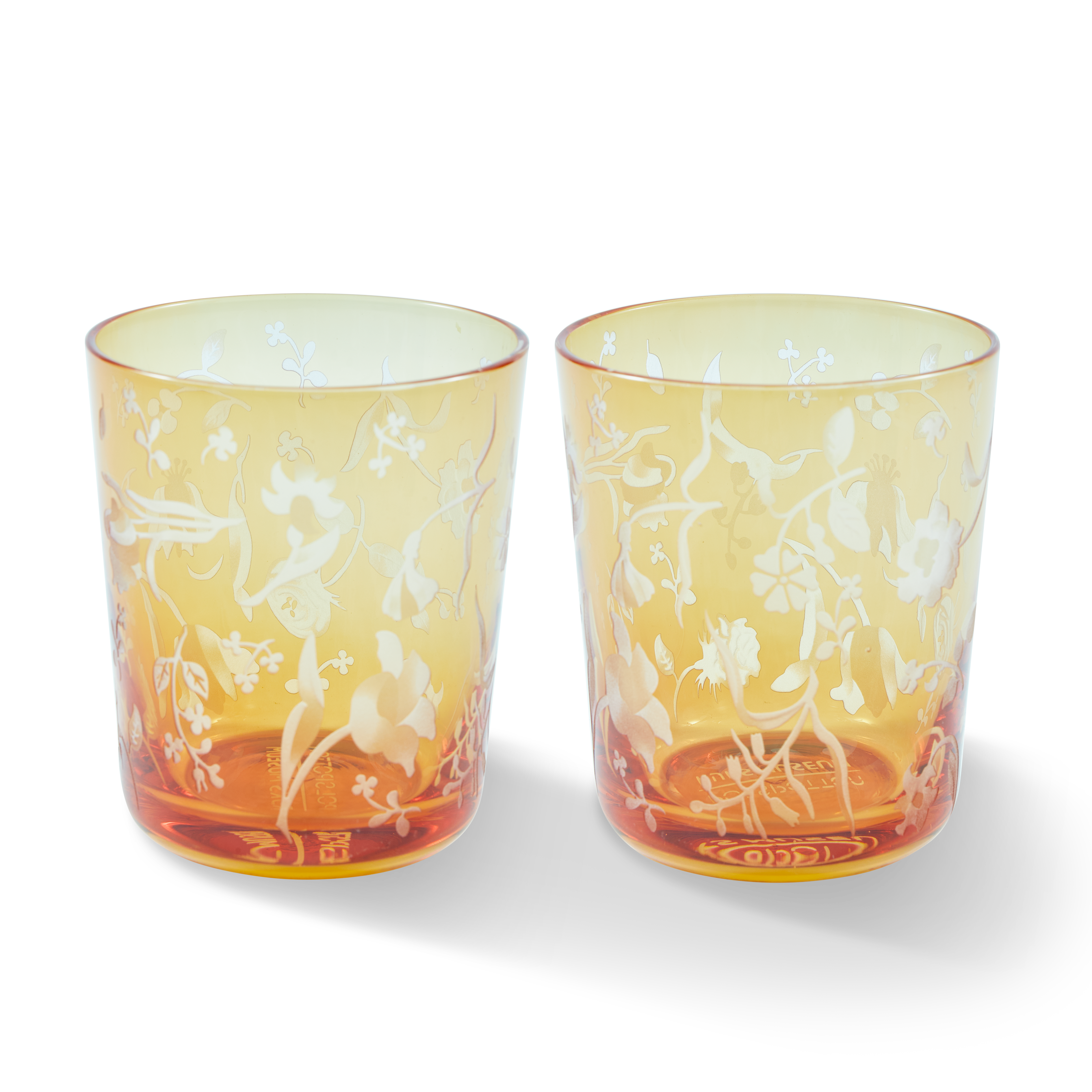 Sada sklenic ROZPTÝLENÉ KVĚTY žluté s pískovaným vzorem