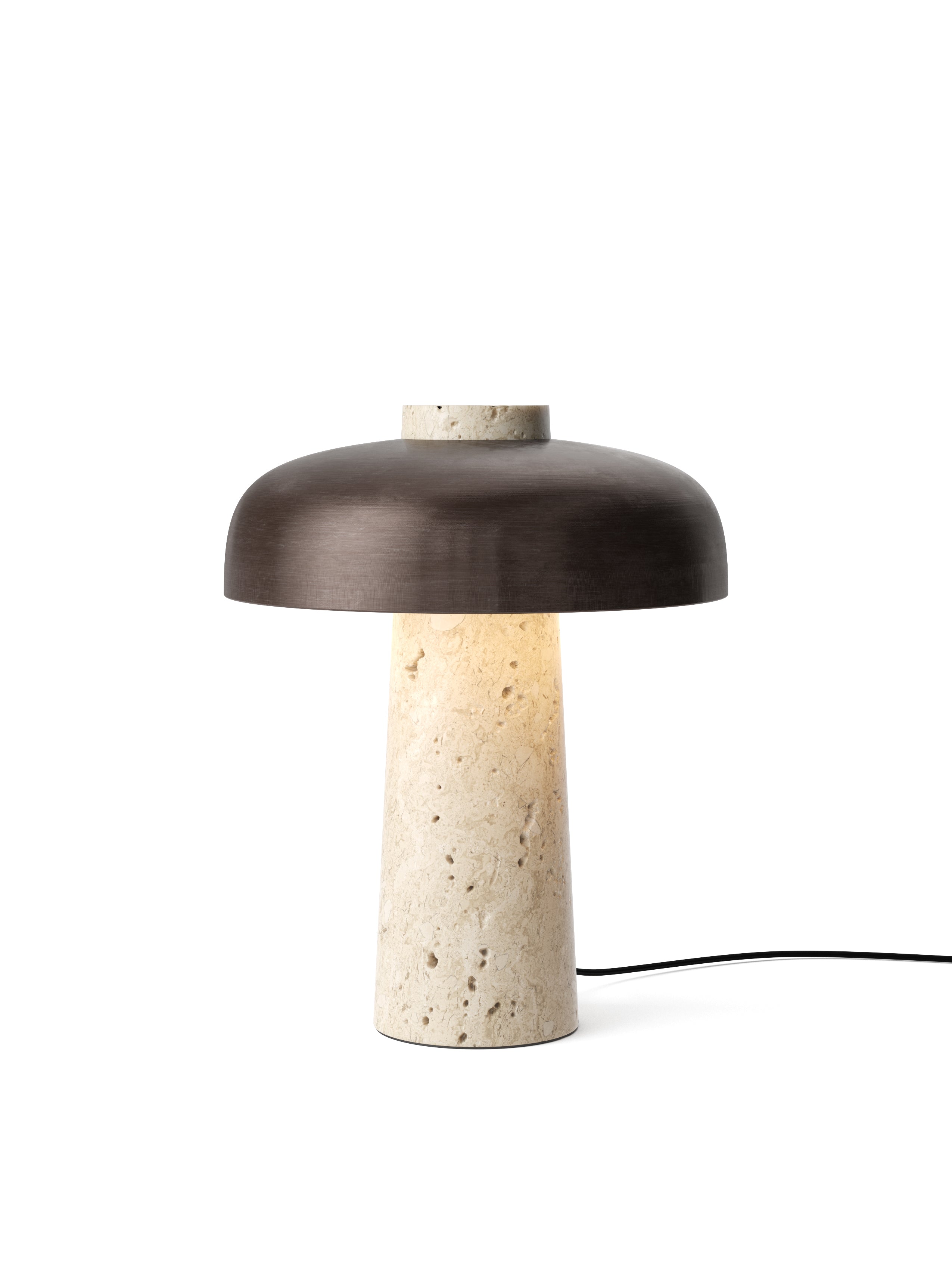 REVERSE table lamp with a brown shade and a stone base