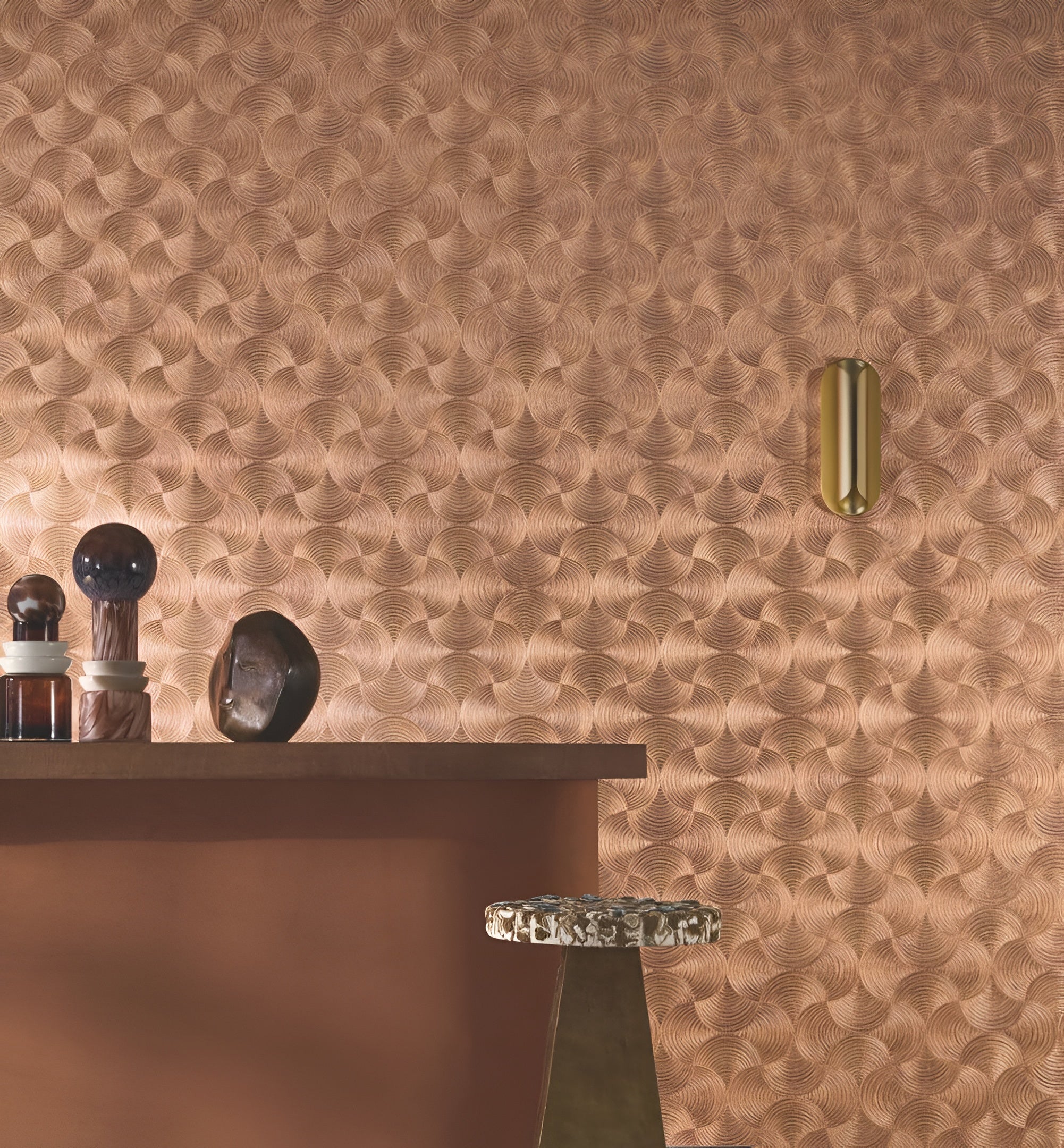 Metallic Structural Wallpaper with Abstract Pattern APHELIE - COPPER
