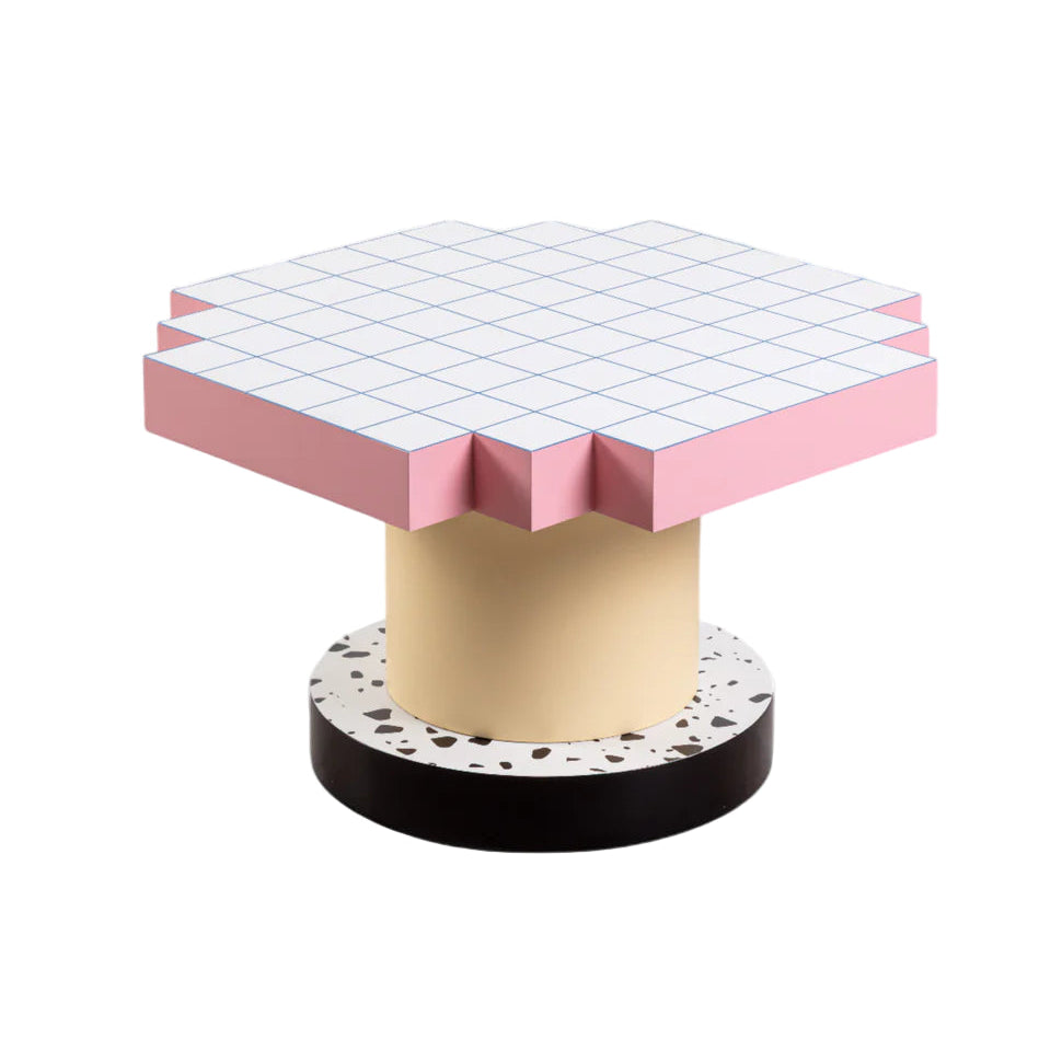 Konferenční stolek SUPERCOFFEE BLUE GRID růžový se žlutou