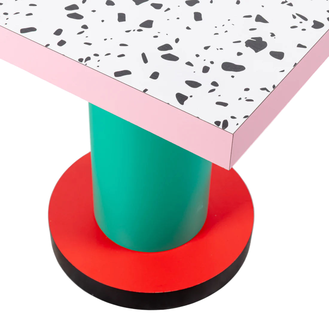Square café table with round base SUPERLOUNGE TERRAZZO turquoise with red