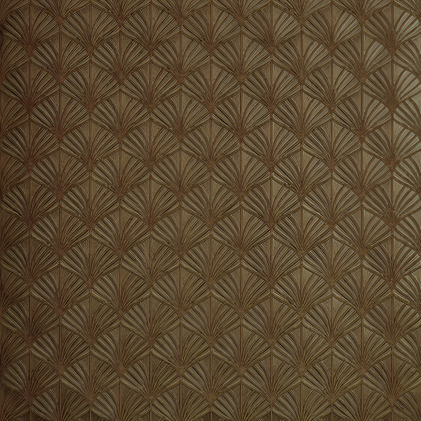 Metalická strukturovaná tapeta s rostlinným motivem listů NEREIDES - BRUN PATINÉ hnědá s patinou