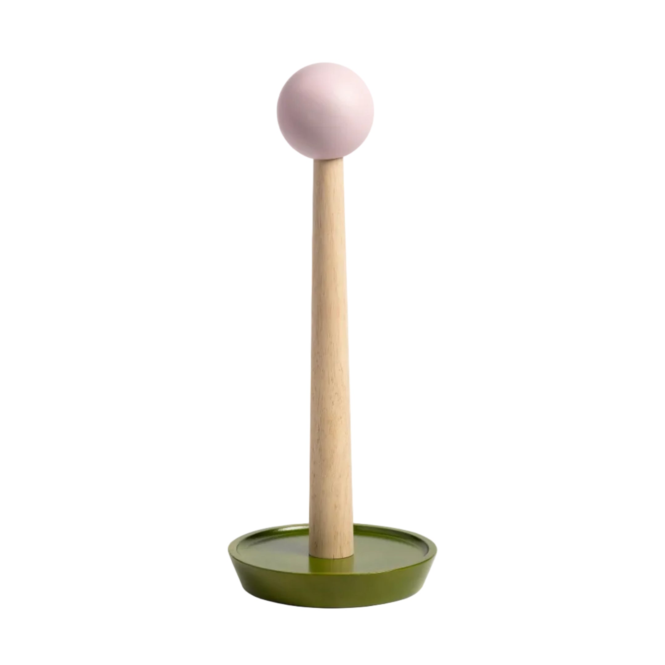 Dřevěný stojan na papírové utěrky HALMA se zelenou a růžovou barvou