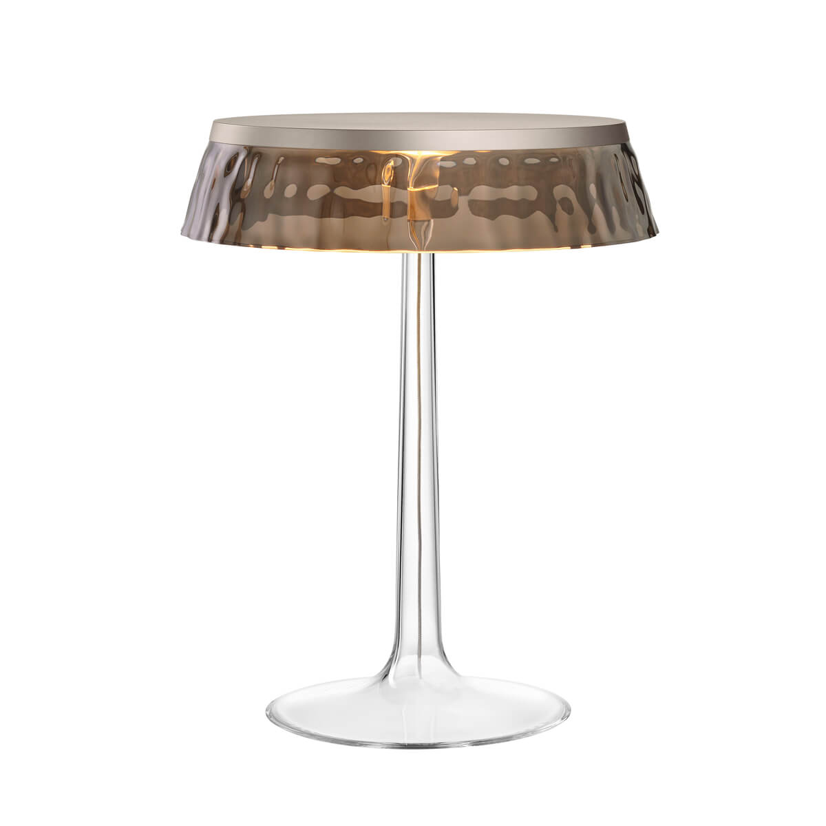 Stolní lampa BON JOUR matný chrom s kouřovým stínidlem