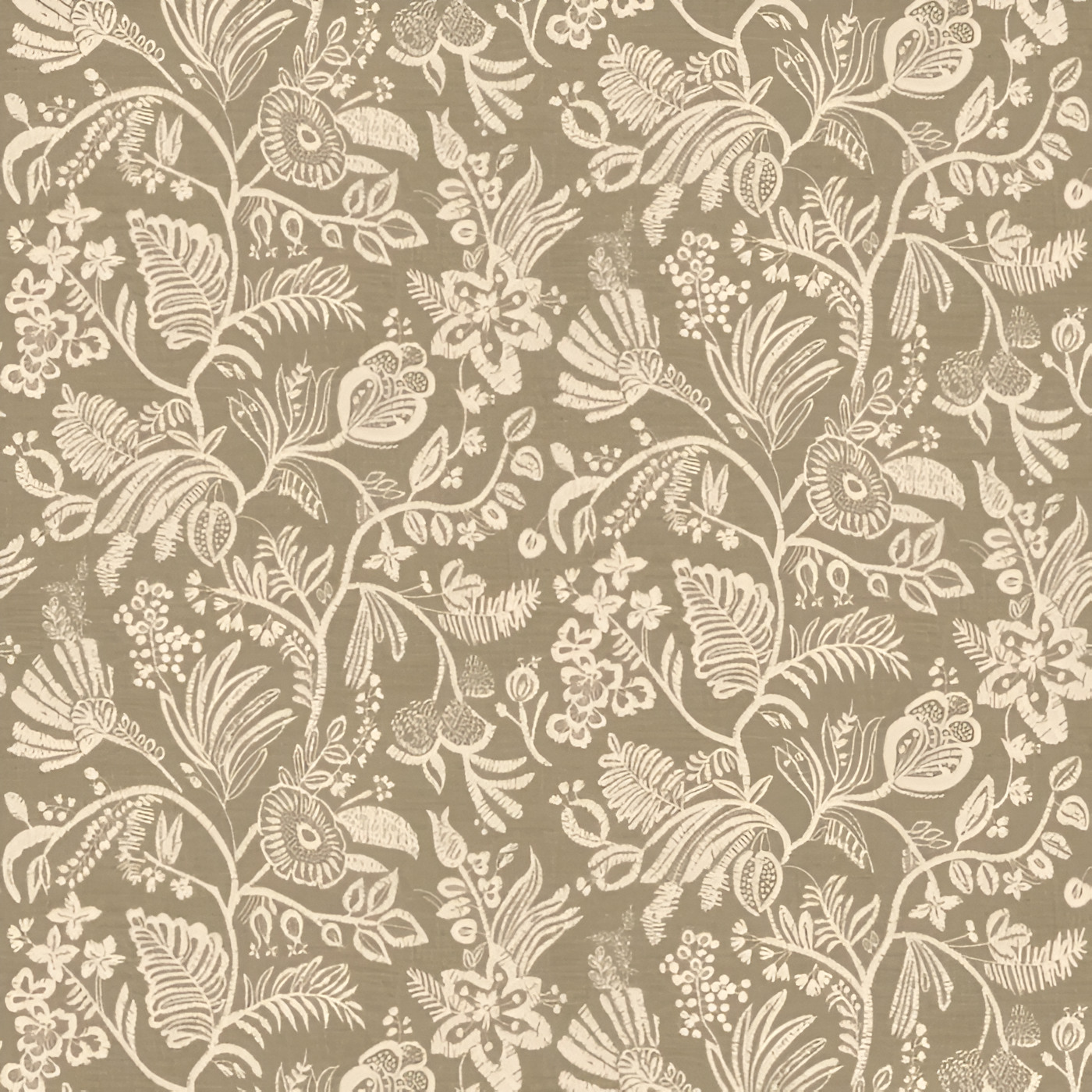 Structural wallpaper imitating embroidery with a floral and leaf pattern PASTEL dark green