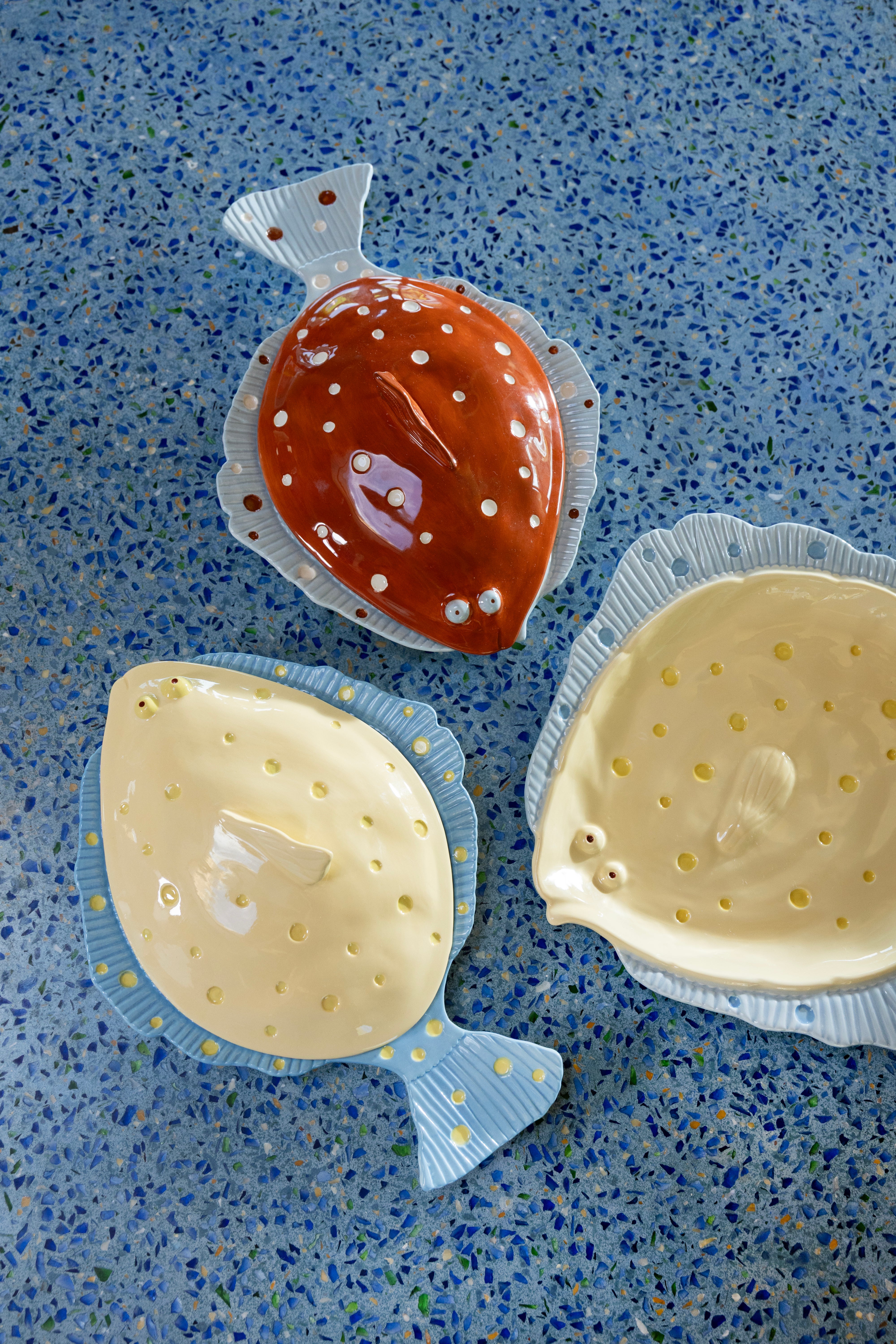 Serving Plate PLAICE Yellow with Blue