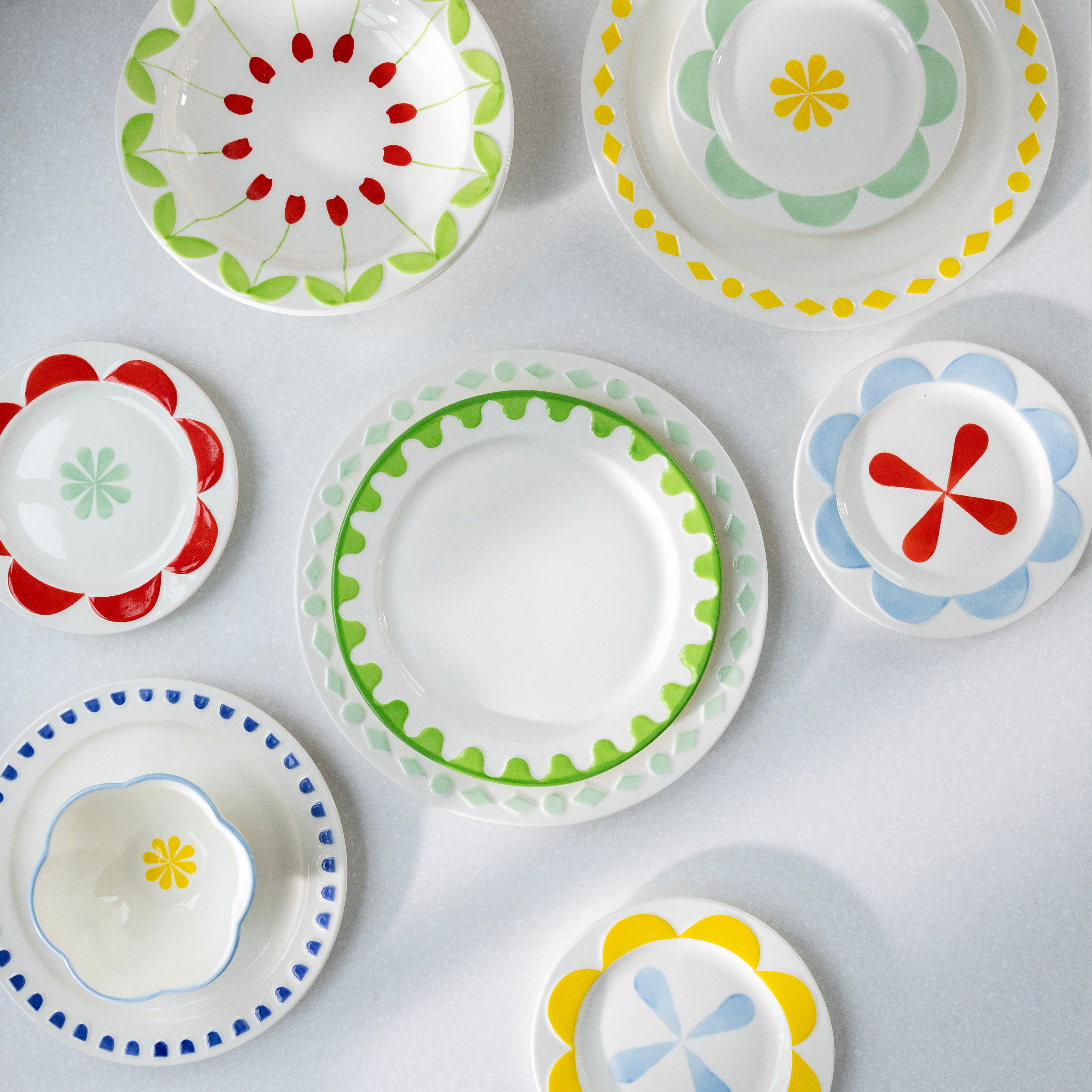 FOLK Colorful Porcelain Dessert Plate Set